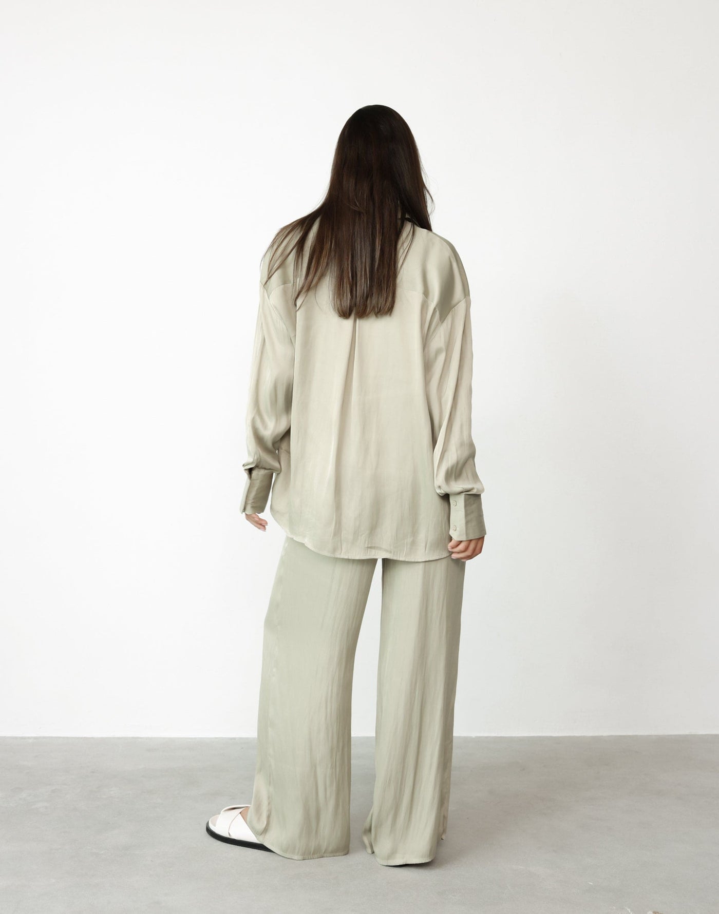 Aspen Shirt (Meadow) | CHARCOAL Exclusive - Long Sleeve Collared Button Closure Satin Shirt - Women's Top - Charcoal Clothing