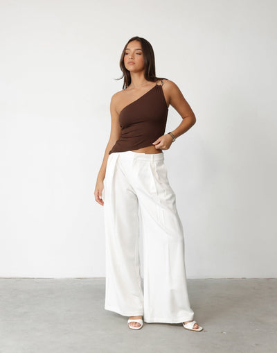 Rhiann Pants (White) | Charcoal Clothing Exclusive - Low Rise Pleated Detail Wide Leg Pants - Women's Top - Charcoal Clothing