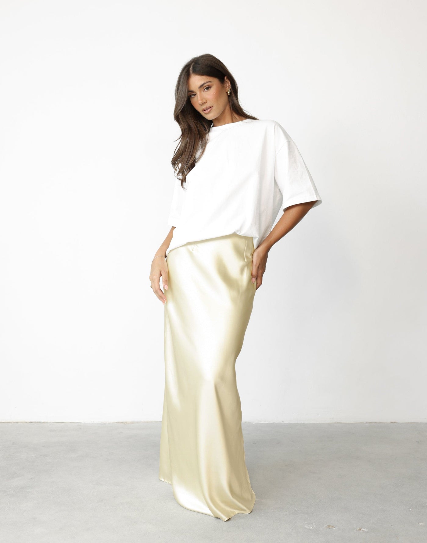 Sincerity Maxi Skirt (Lemon) | Charcoal Clothing Exclusive - Satin High Waisted Skirt - Women's Skirt - Charcoal Clothing