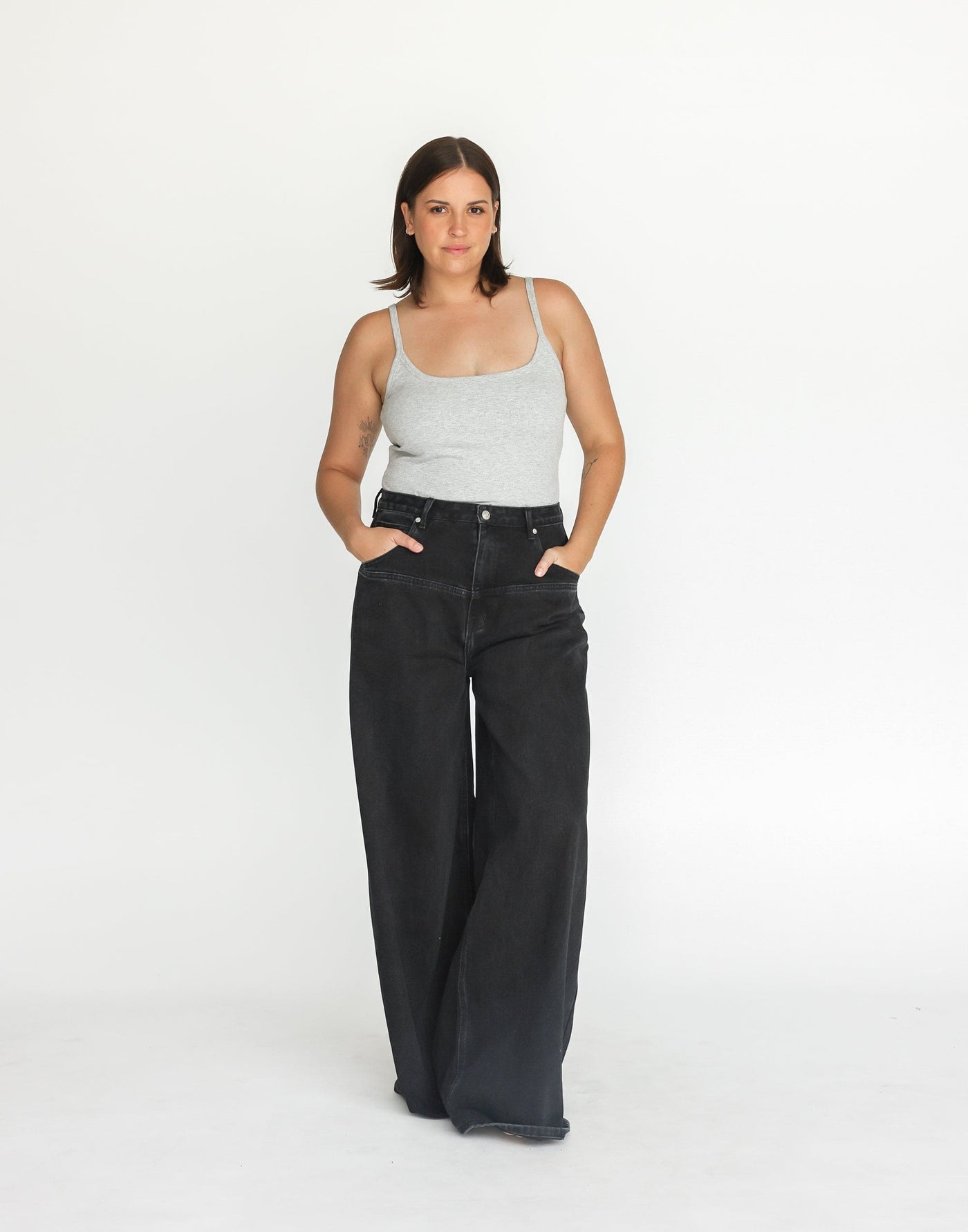 Aydin Jeans (Vintage Black) | CHARCOAL Exclusive - Front Panel Detail High Waisted Denim - Women's Pants - Charcoal Clothing