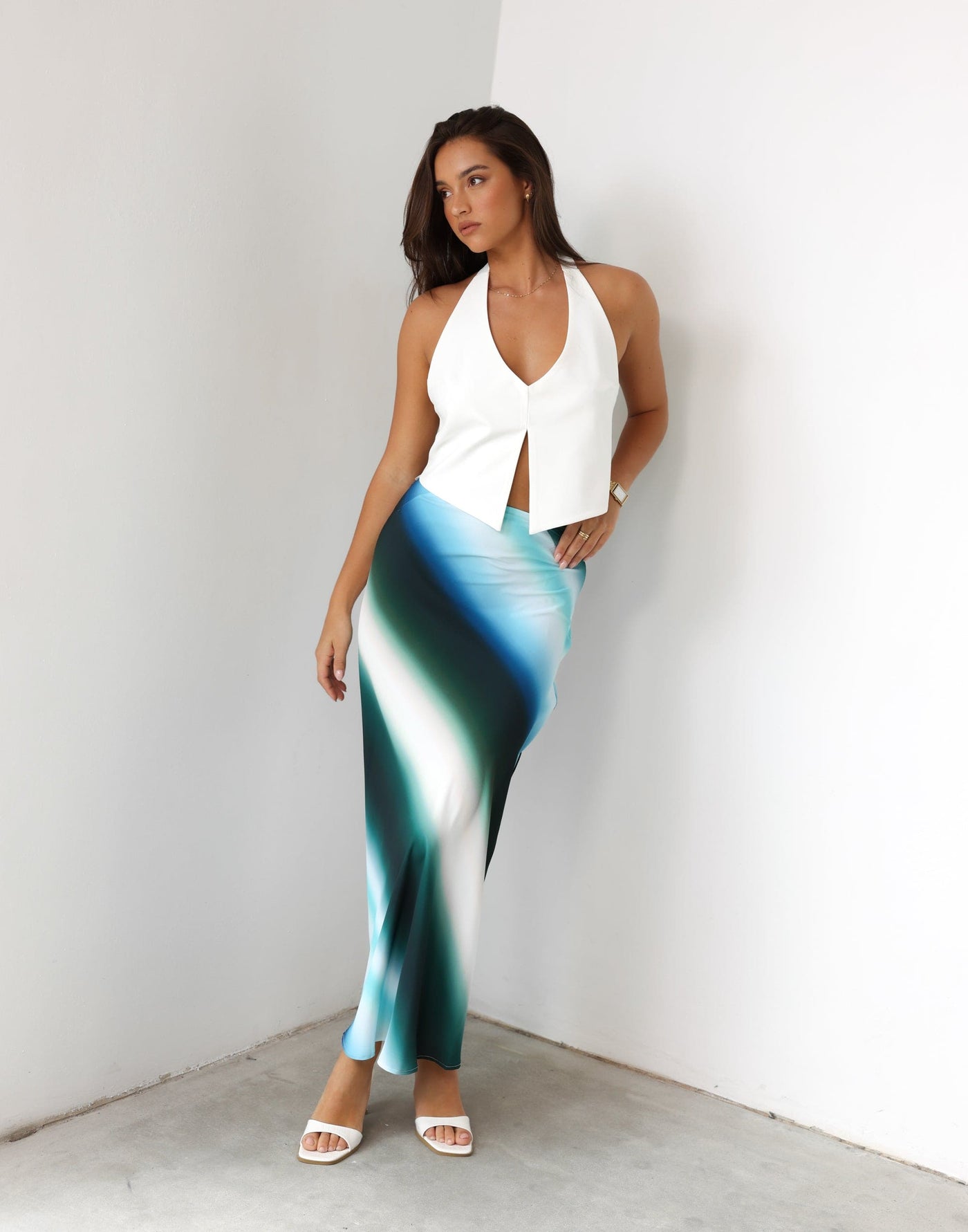 Effy Maxi Skirt (Ocean Ombré) - Flared Relaxed Fit Maxi Skirt - Women's Skirt - Charcoal Clothing