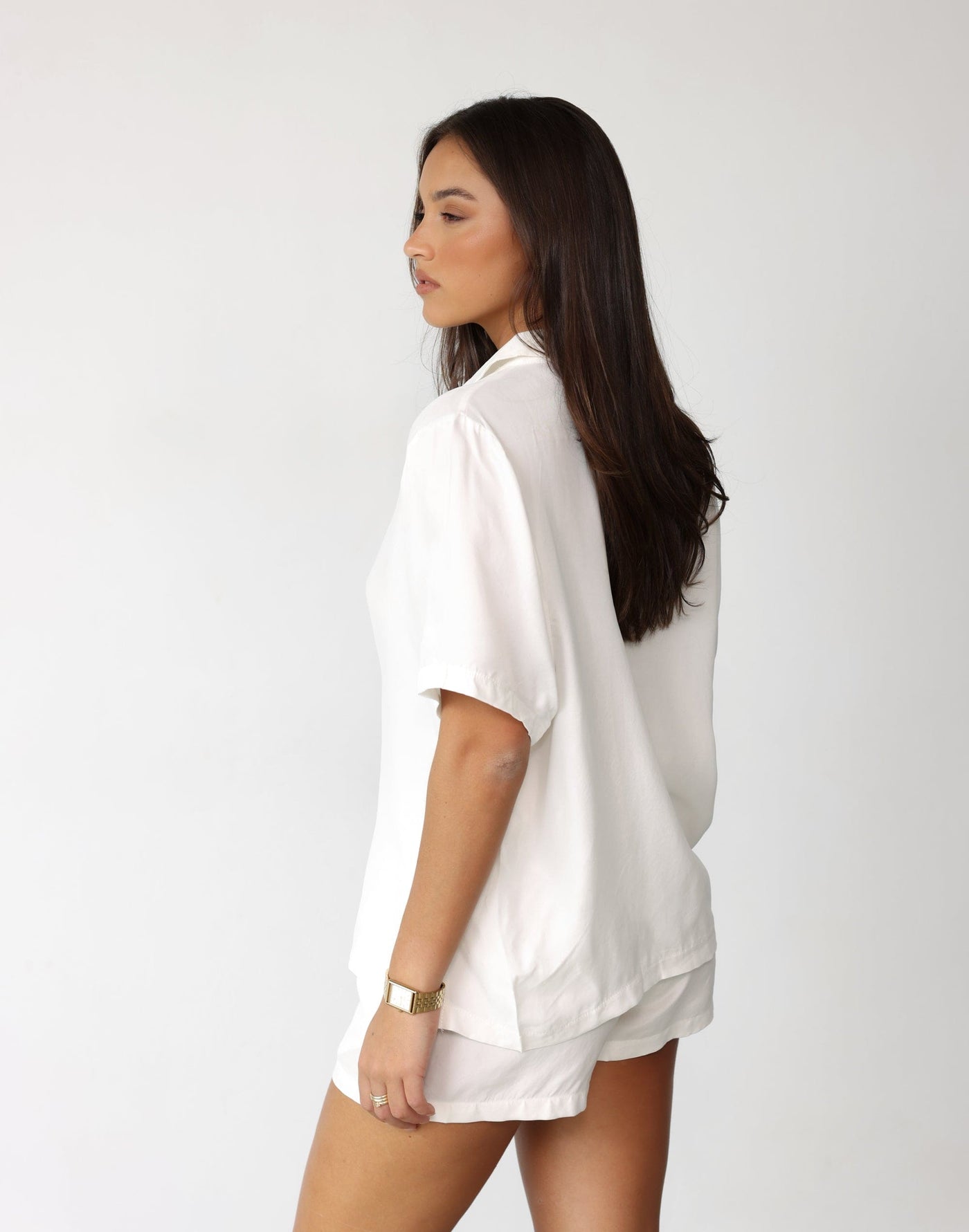 Minni Shorts (White) - Cupro Elasticated Waist Relaxed Shorts - Women's Shorts - Charcoal Clothing