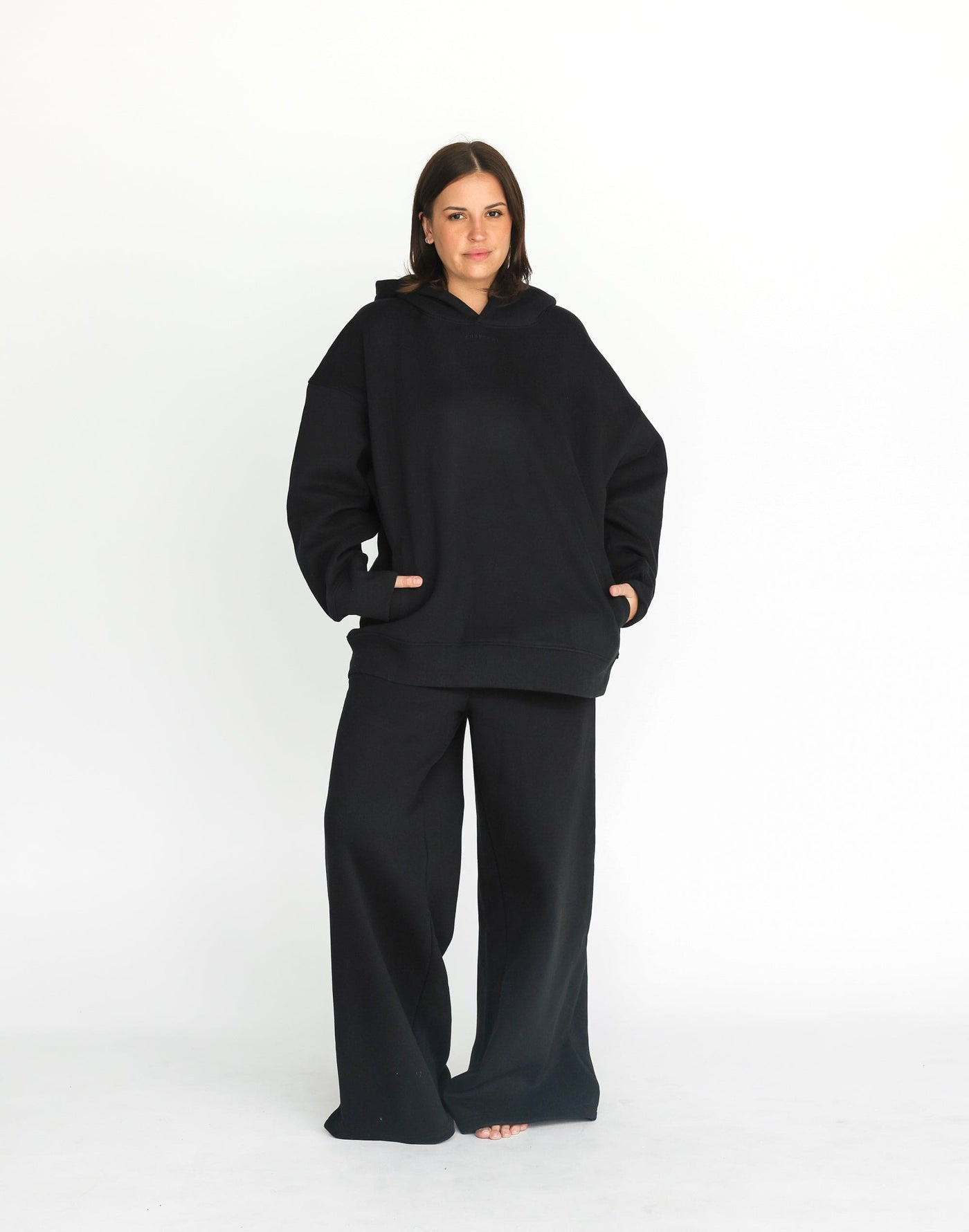 River Wide Leg Tracksuit Pants (Black) | CHARCOAL Exclusive - Thick Elasticated Waistband Wide Leg Fleece Lined Tracksuit Pants - Women's Pants - Charcoal Clothing