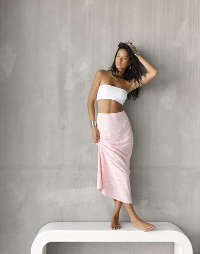 Juliet Maxi Skirt (Blush) | CHARCOAL Exclusive - High Waisted Textured Floral Print Maxi Skirt - Women's Dress - Charcoal Clothing