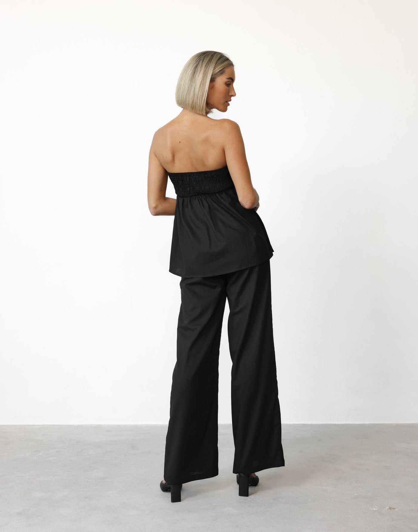 Tarsha Strapless Linen Top (Black) | CHARCOAL Exclusive - Strapless Peplum Style Top - Women's Top - Charcoal Clothing