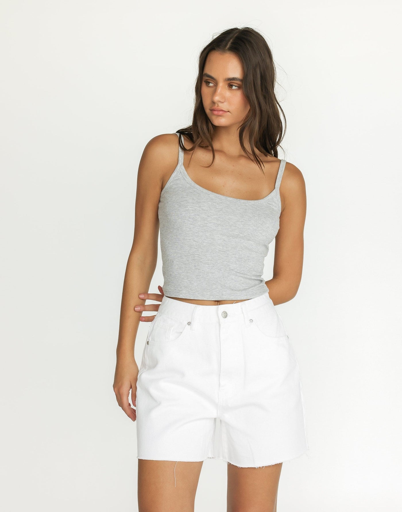 Malina Cami Top (Grey Marle) | CHARCOAL Exclusive - Ribbed Lined Basic Scoop Neck Tank Top - Women's Top - Charcoal Clothing