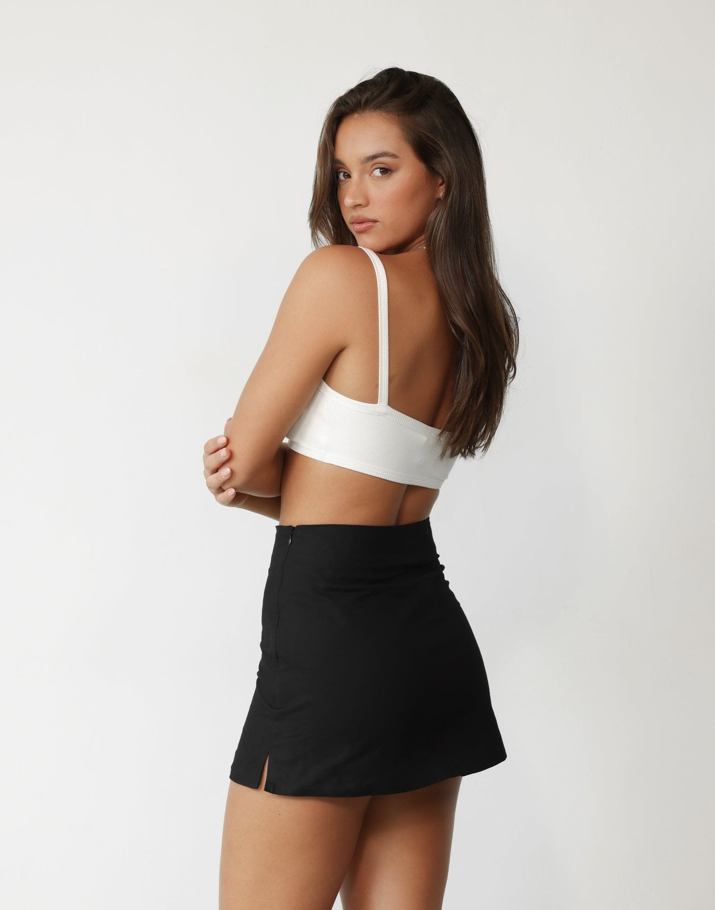 Sierra Mini Skirt (Black) | Charcoal Clothing Exclusive - Dual Split Linen Blend Mini Skirt - Women's Skirt - Charcoal Clothing
