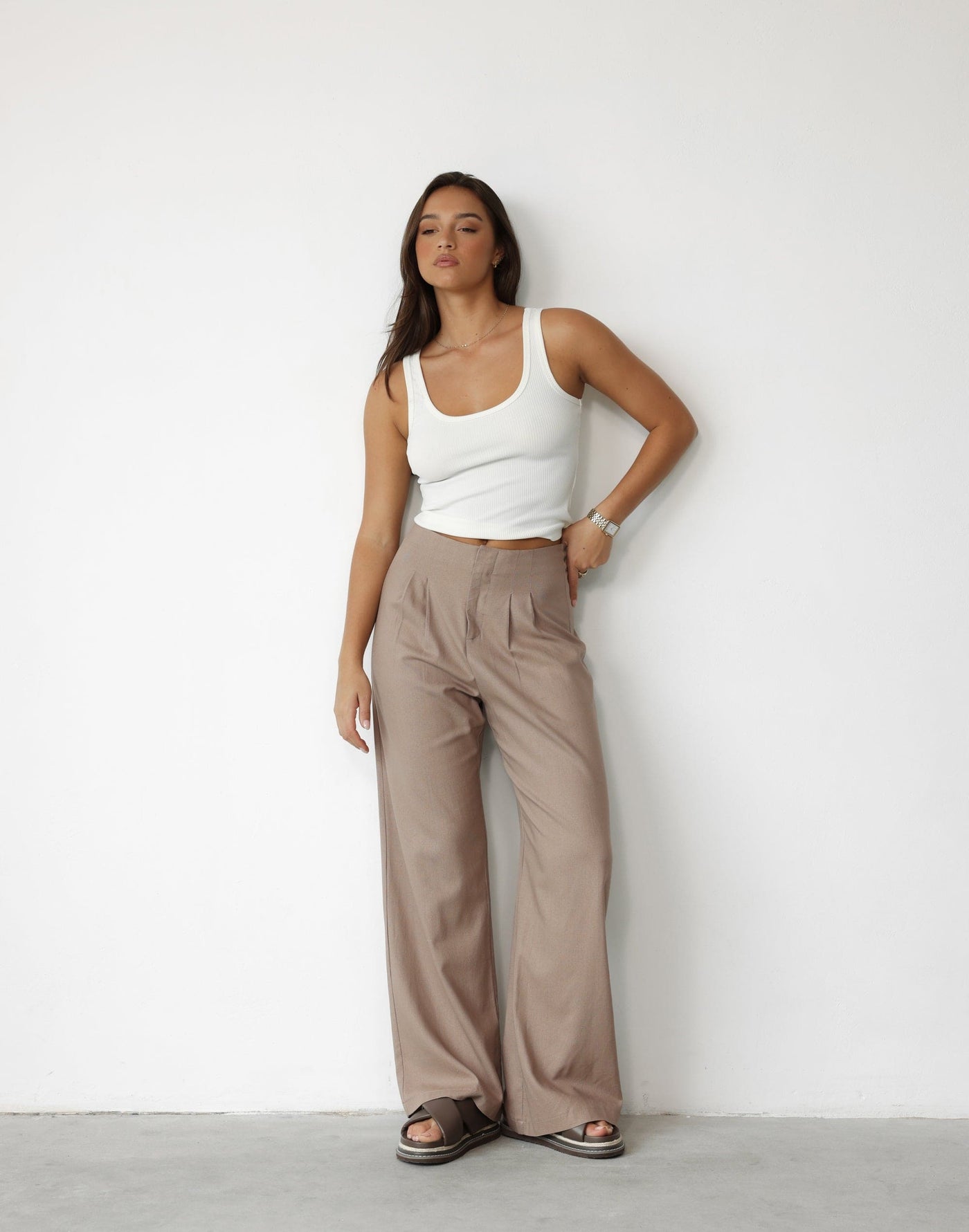 Mckenzie Linen Pants (Mushroom) | Charcoal Clothing Exclusive - Straight Wide Leg Linen Pants - Women's Pants - Charcoal Clothing