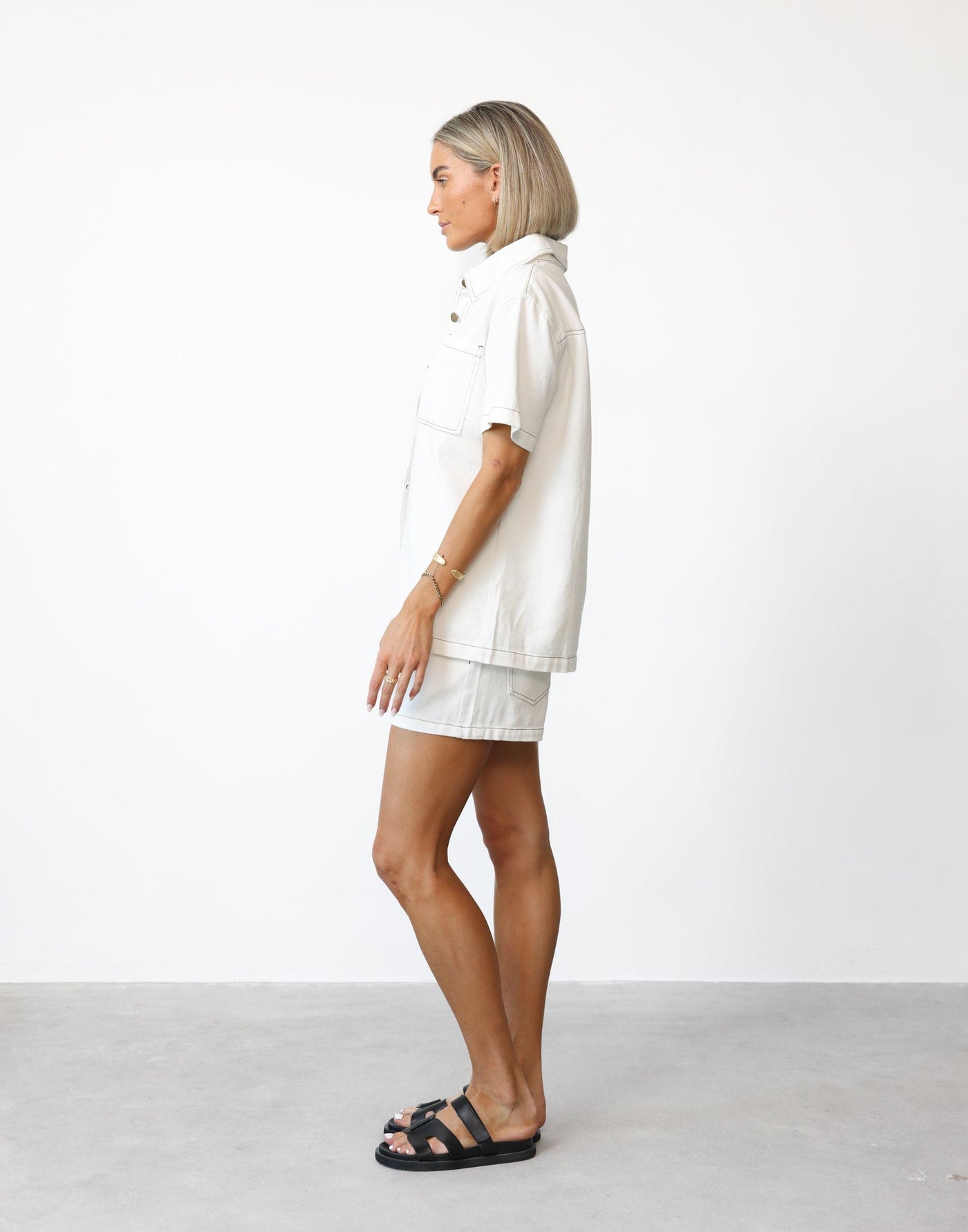 Elizha Shirt (White) - Button Up Pocket Detail Shirt - Women's Top - Charcoal Clothing