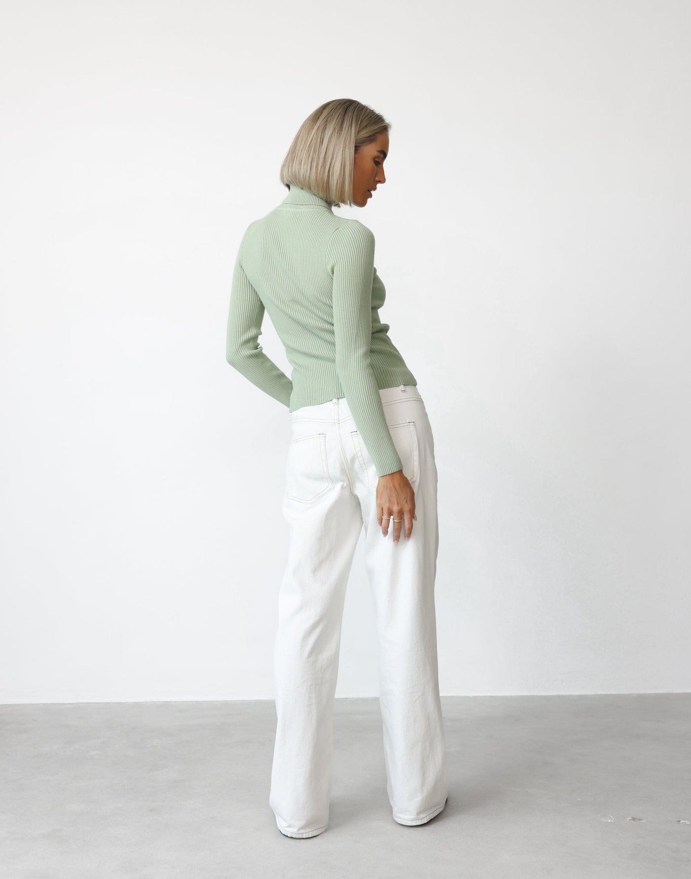 Davison Long Sleeve Top (Sage) - Turtleneck Long Sleeve Knit Top - Women's Top - Charcoal Clothing