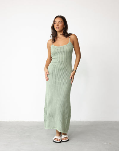 Clair Maxi Dress (Sage) - Knit Overlay Summer Knit Maxi Dress - Women's Dress - Charcoal Clothing