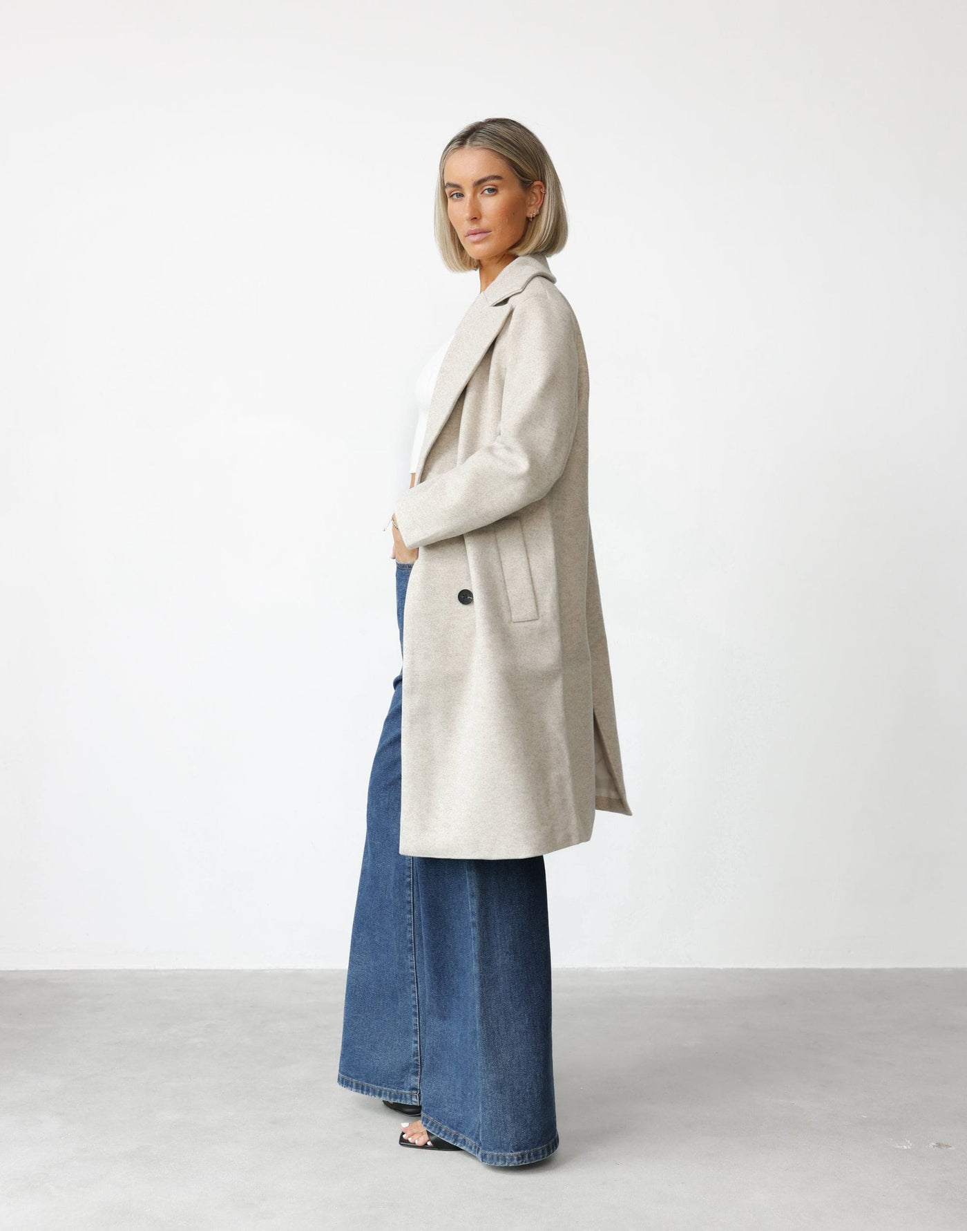 Isabell Coat (Beige) - Lined 3/4 Length Trench Coat - Women's Outerwear - Charcoal Clothing