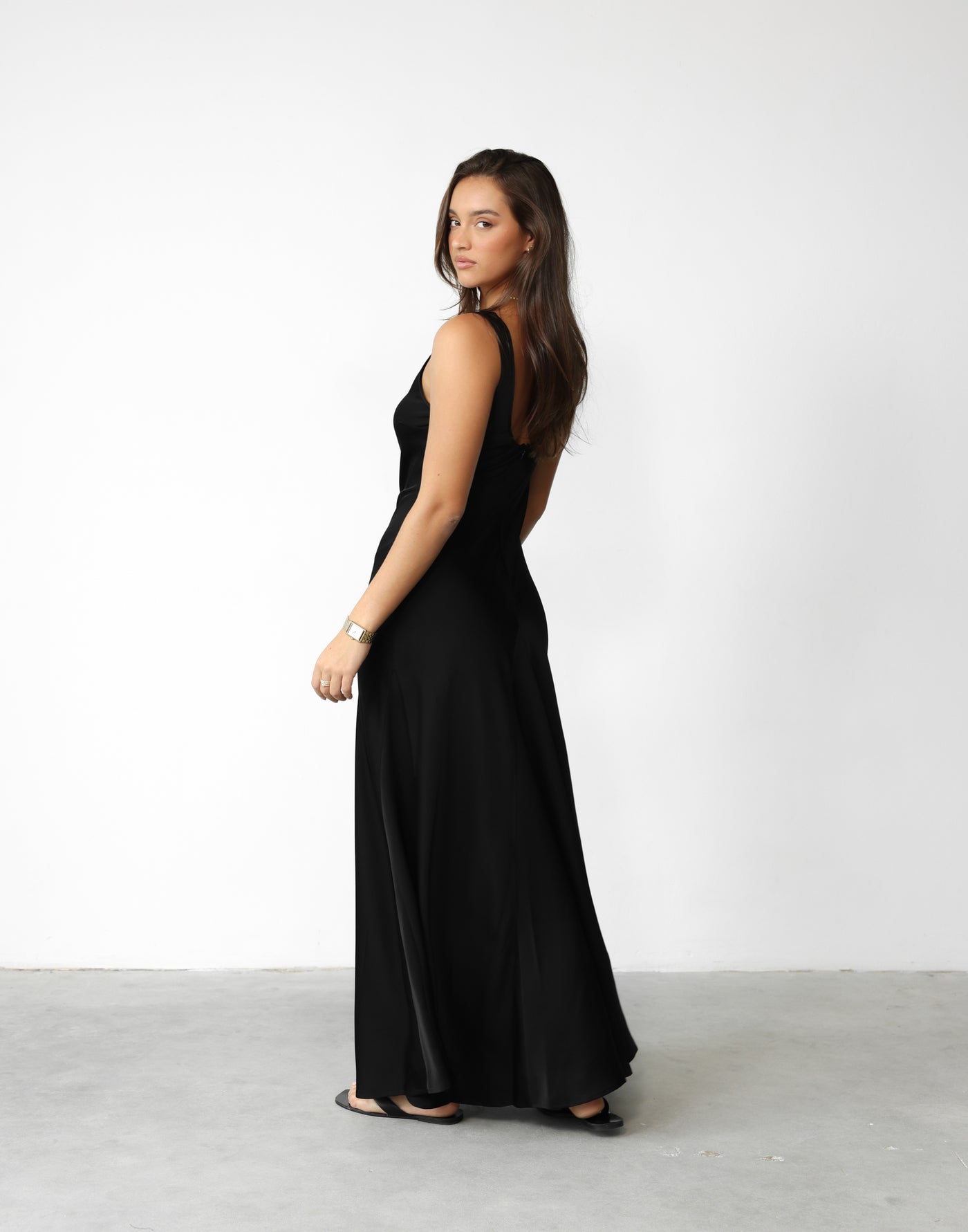 Charlotte Maxi Dress (Black) - Satin Maxi Dress with Keyhole - Women's Dress - Charcoal Clothing