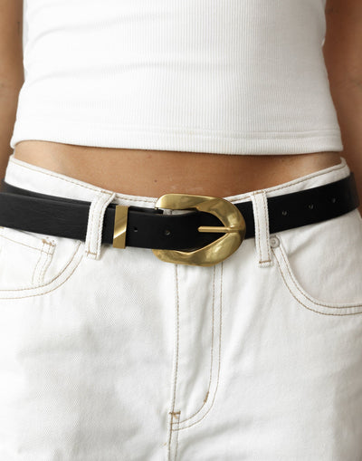 Bennett Belt (Black) - Gold Hardware Thick Belt - Women's Accessories - Charcoal Clothing
