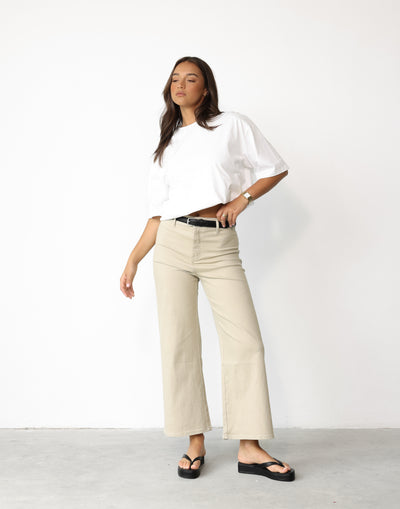 Litianah Jeans (Taupe) - High Waisted Wide Leg Jeans - Women's Pants - Charcoal Clothing