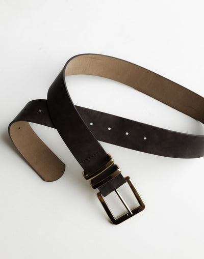 Agnes Belt (Brown) - Gold Hardware Thick Belt - Women's Accessories - Charcoal Clothing