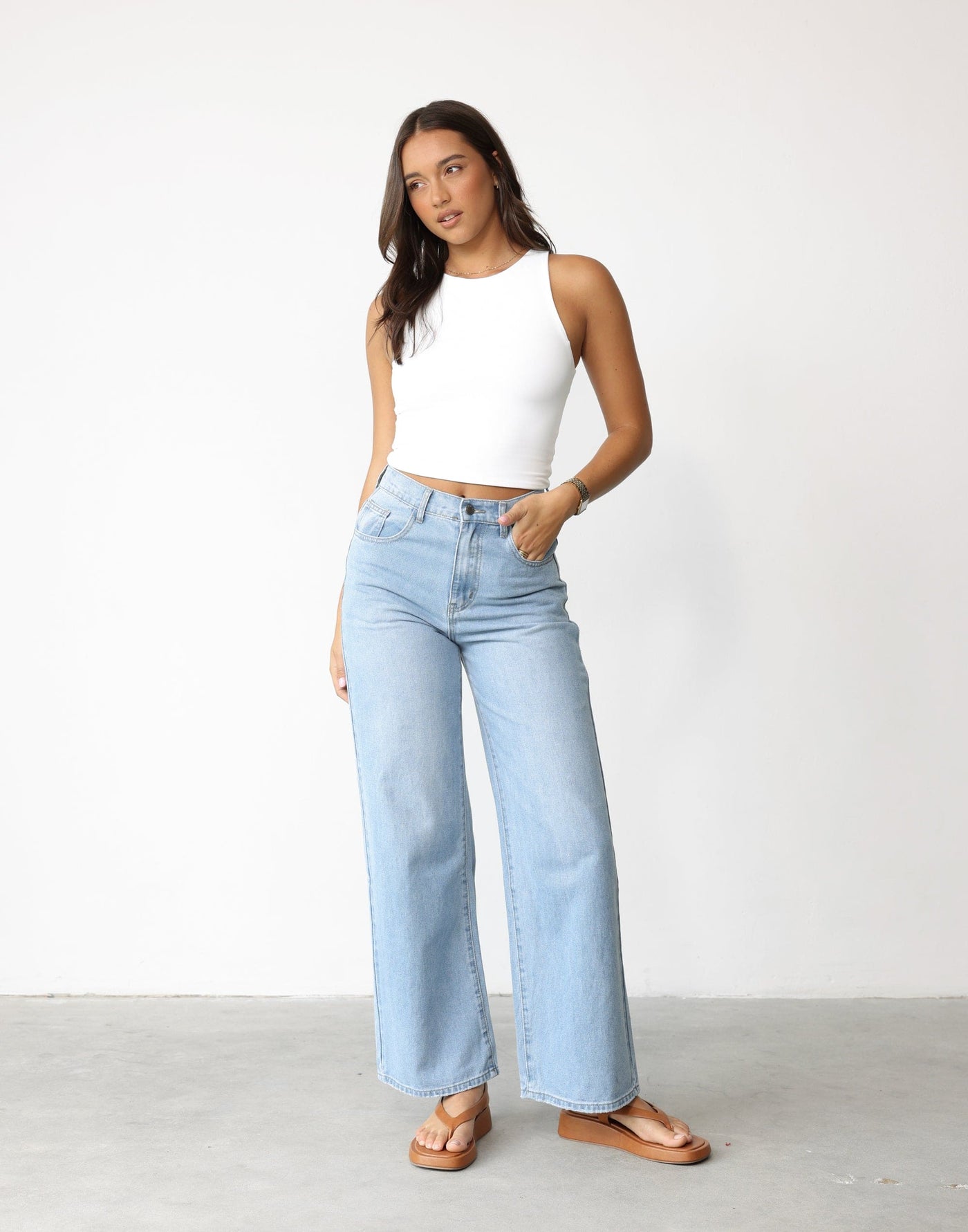 Tinah Jeans (Light Wash) - Mid Rise Wide Leg Jeans - Women's Pants - Charcoal Clothing