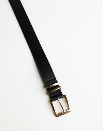 Agnes Belt (Black) - Dual Keeper Loop Rectangular Buckle Faux Leather Belt - Women's Accessories - Charcoal Clothing