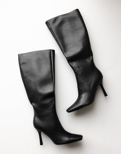 Lainey Boot (Black Texture) - By Billini - High Heeled Round Square Toe Long Boot - Women's Shoes - Charcoal Clothing