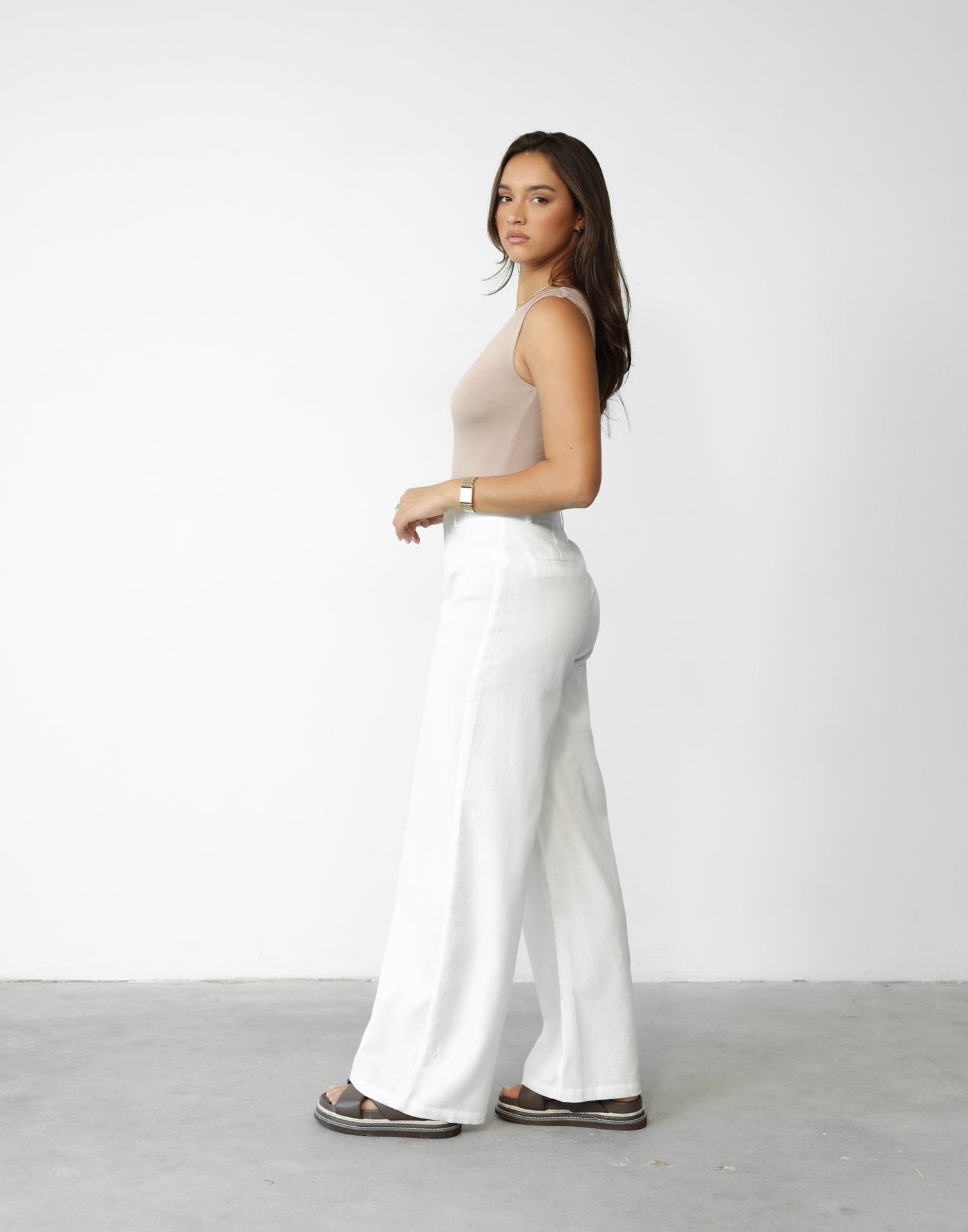 Arin Bodysuit (Beige) - Beige Asymmetrical Twisted Short Sleeved Bodysuit - Women's Top - Charcoal Clothing