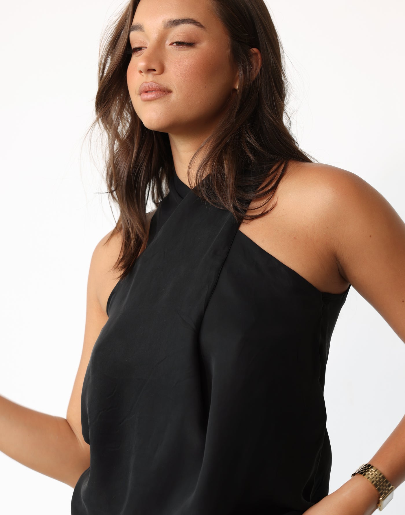 Whynter Top (Black) - Cupro Open Front Button Closure Back Top - Women's Top - Charcoal Clothing