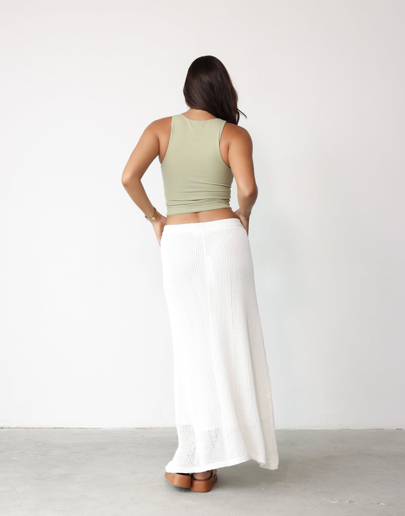 Niana Maxi Skirt (White) - Flowy Lined Knit Overlay Maxi Dress - Women's Skirt - Charcoal Clothing