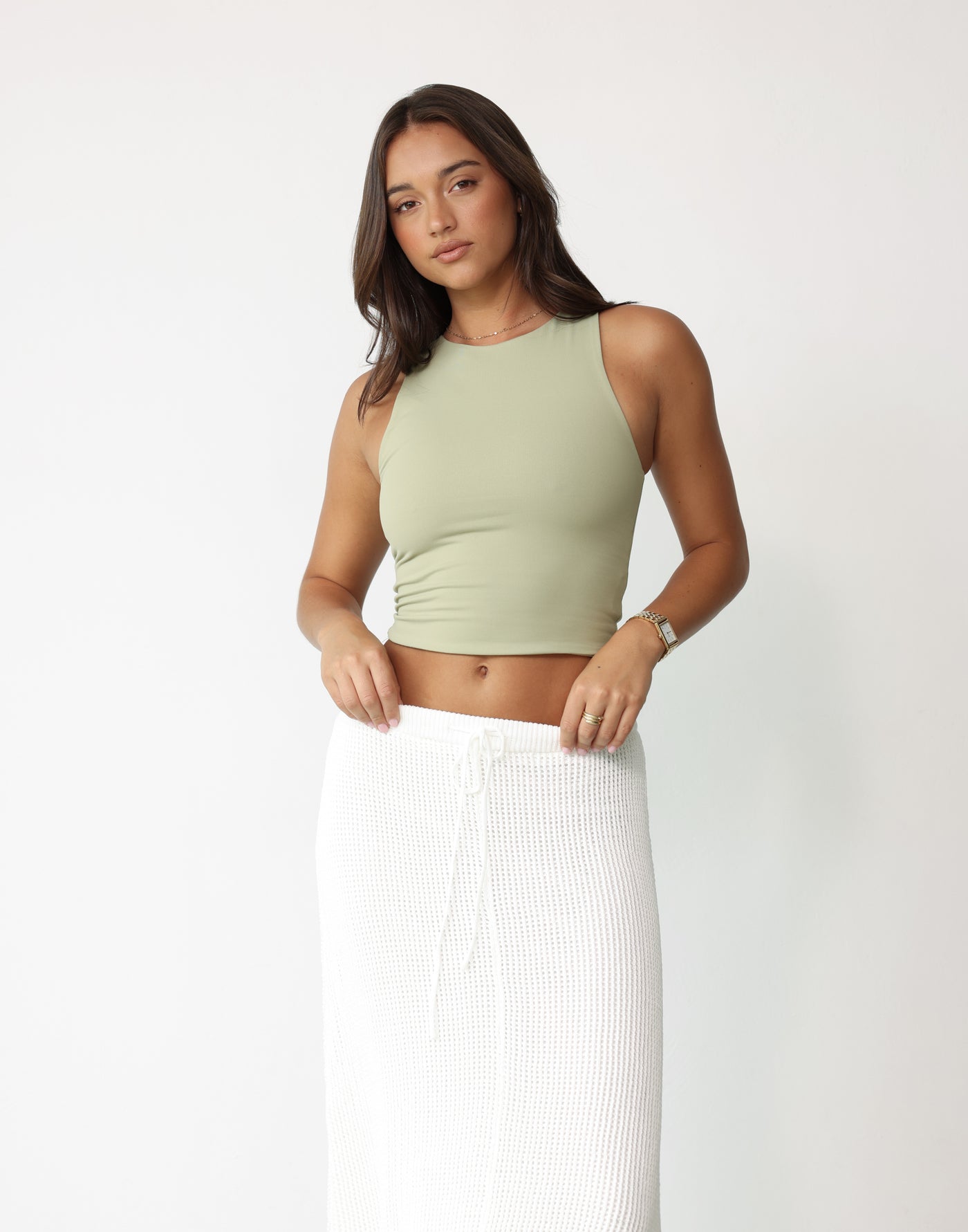 Alainn Top (Sage) - Bodycon Double Lined Crop Top - Women's Top - Charcoal Clothing