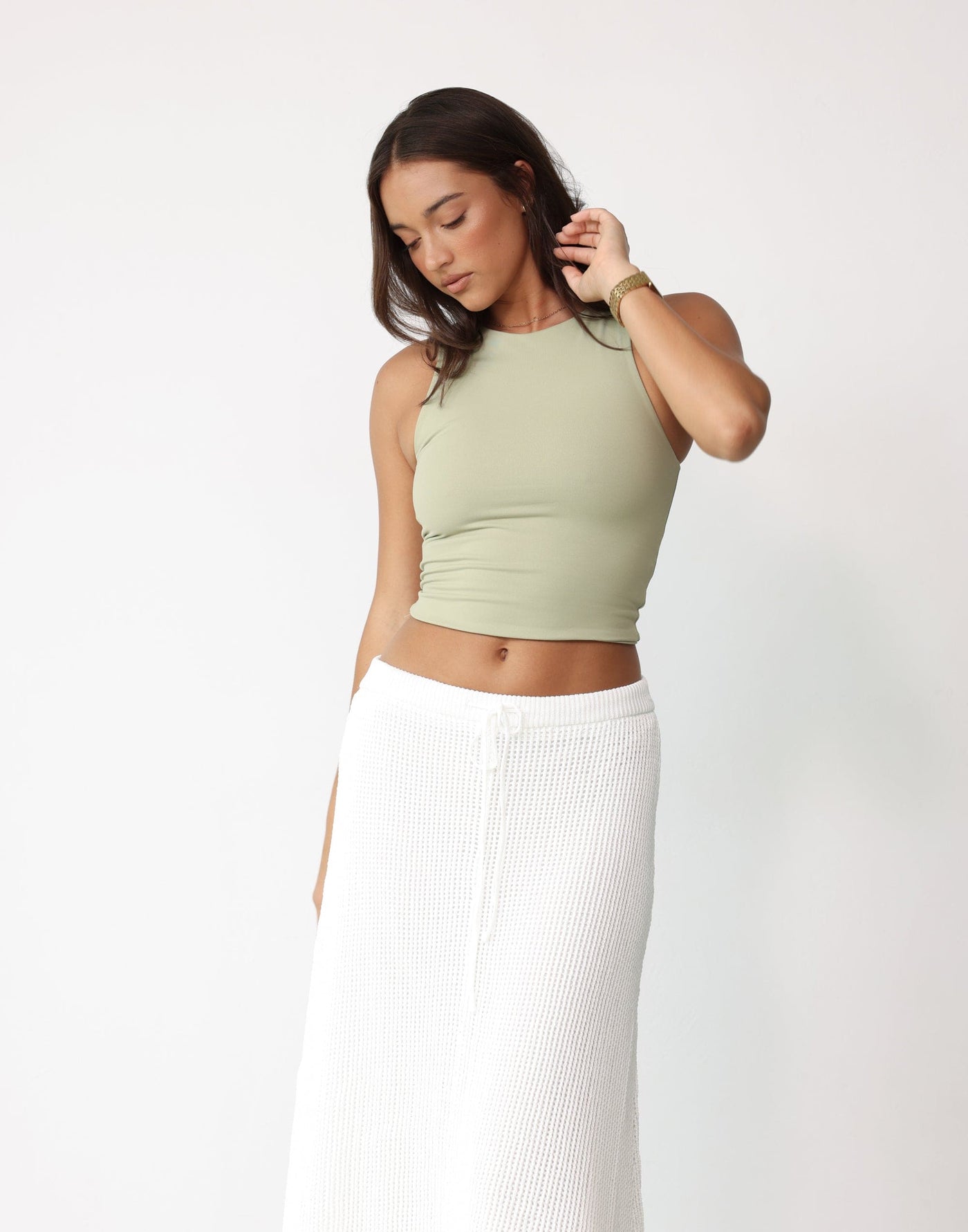 Niana Maxi Skirt (White) - Flowy Lined Knit Overlay Maxi Dress - Women's Skirt - Charcoal Clothing