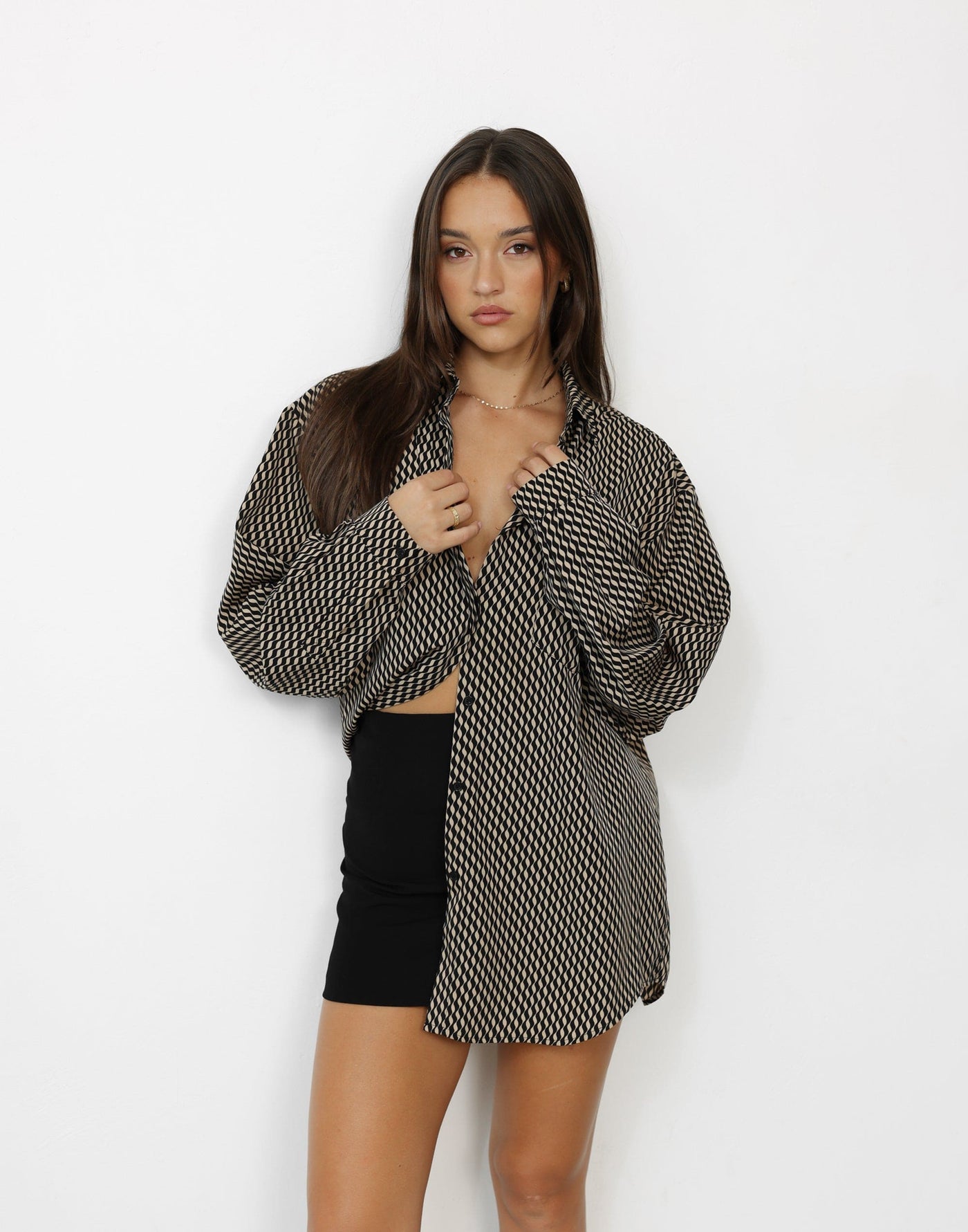 Zaya Long Sleeve Shirt (Sand Ripple) | CHARCOAL Exclusive - Relaxed Fit Oversized Patterned Button Closure Shirt - Women's Top - Charcoal Clothing