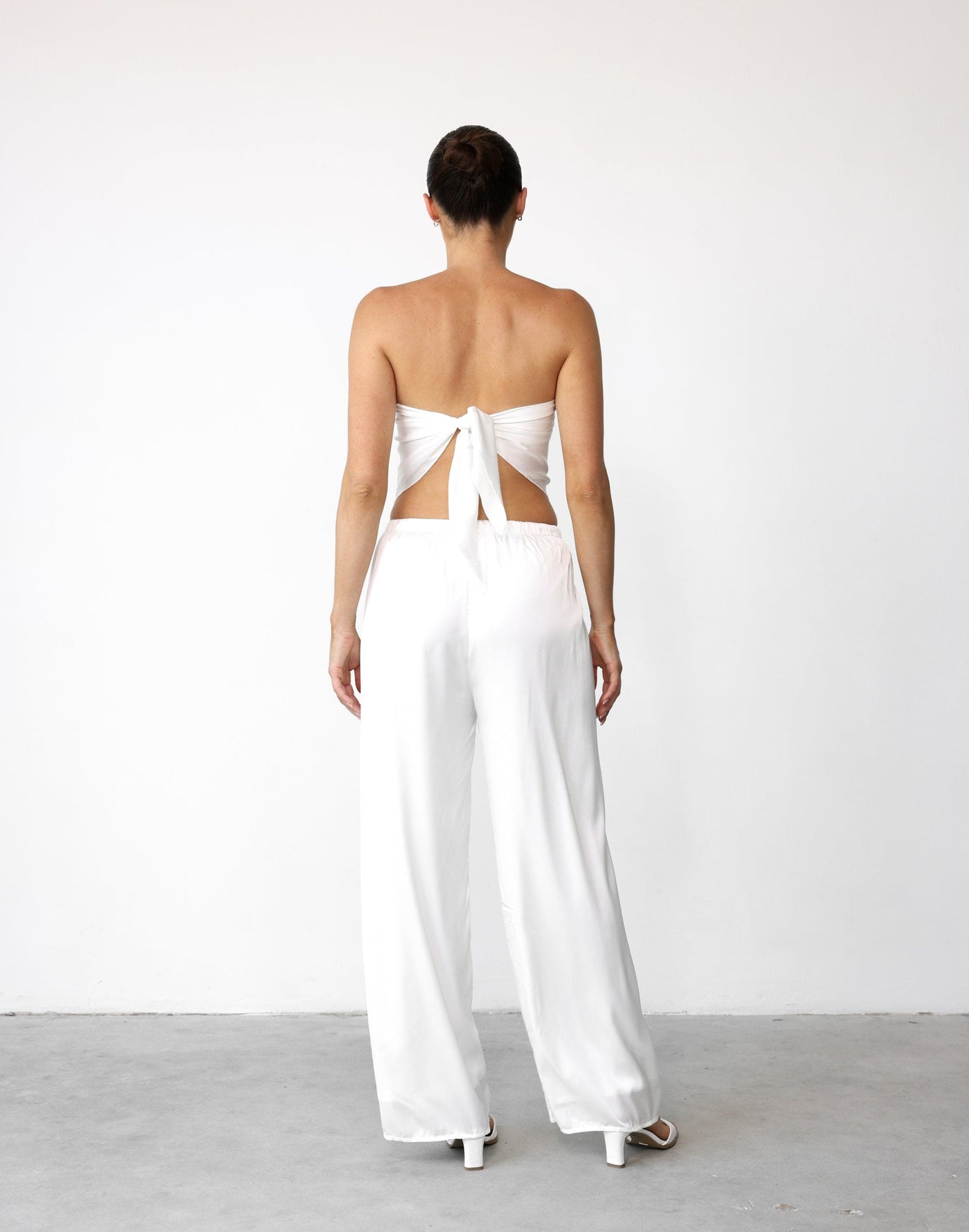 Jahmilla Pants (White) - Satin Fabrication Straight Leg Pants - Women's Pants - Charcoal Clothing