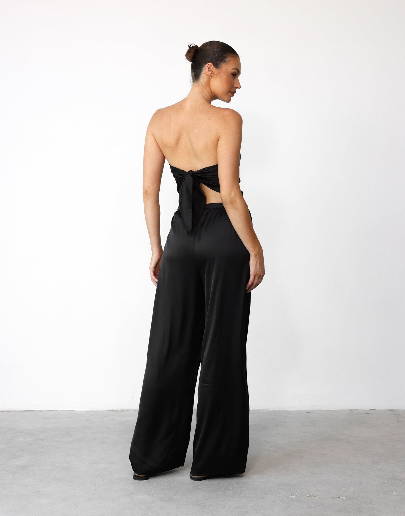 Jahmilla Scarf Top (Black) - Satin Adjustable Tie Scarf Top - Women's Top - Charcoal Clothing