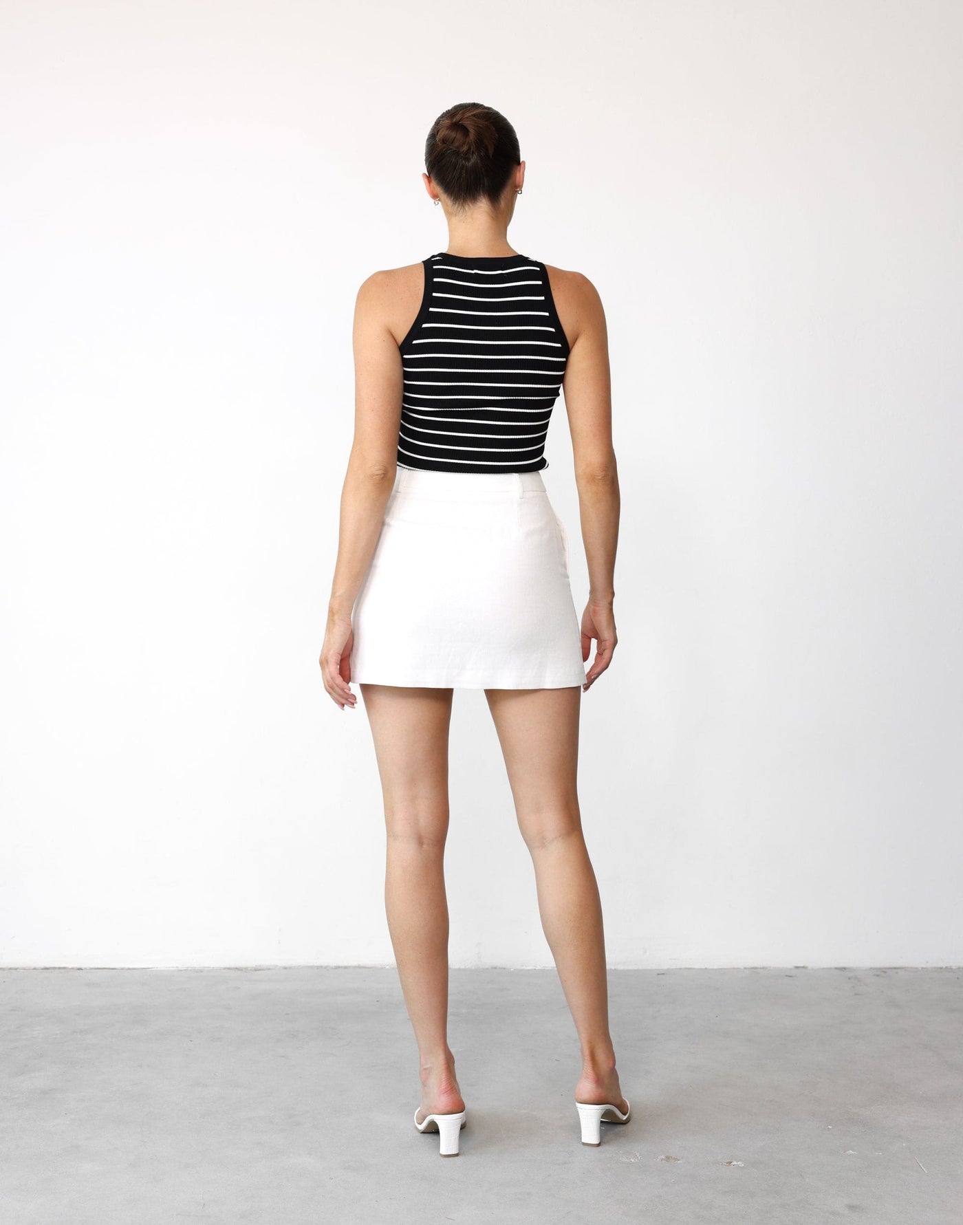 Eleynah Tank Top (Black/White) - Striped Ribbed High Neck Tank - Women's Top - Charcoal Clothing