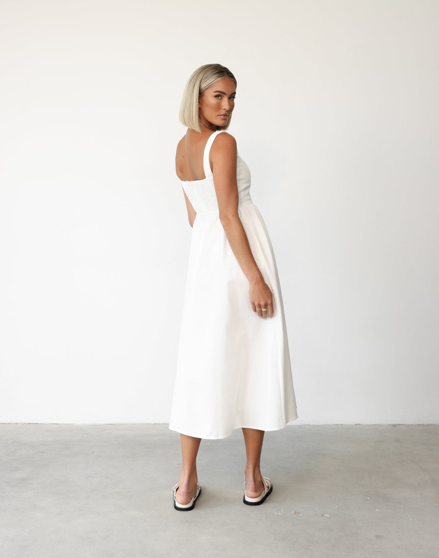Mariel Maxi Dress (White) - Empire Waist Style Maxi Dress - Women's Dress - Charcoal Clothing