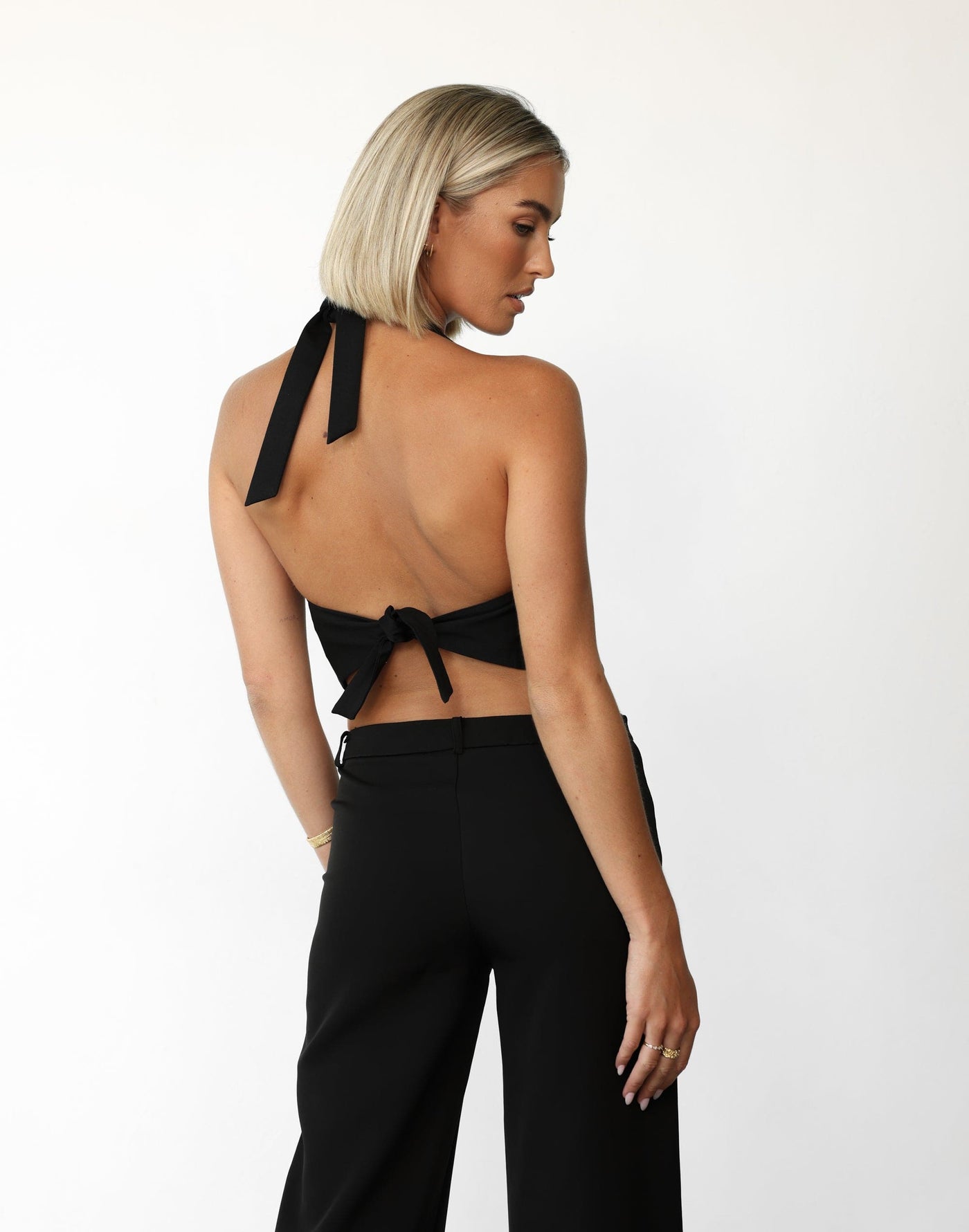 Kailani Top (Black) | Charcoal Clothing Exclusive - Open Front and Back Tie Up Neck Top - Women's Top - Charcoal Clothing