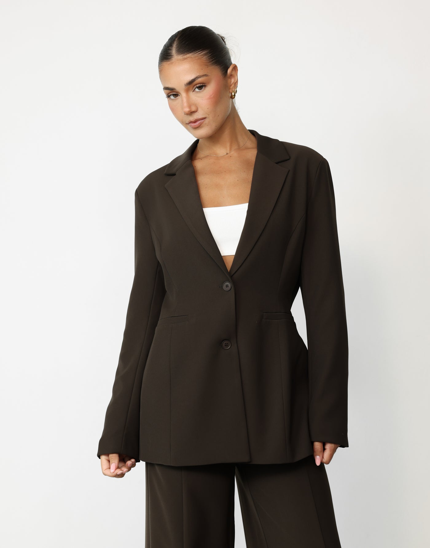 Octavia Blazer (Dark Coffee) | CHARCOAL Exclusive - Oversized Shaped Functional Pocket Blazer - Women's Outerwear - Charcoal Clothing