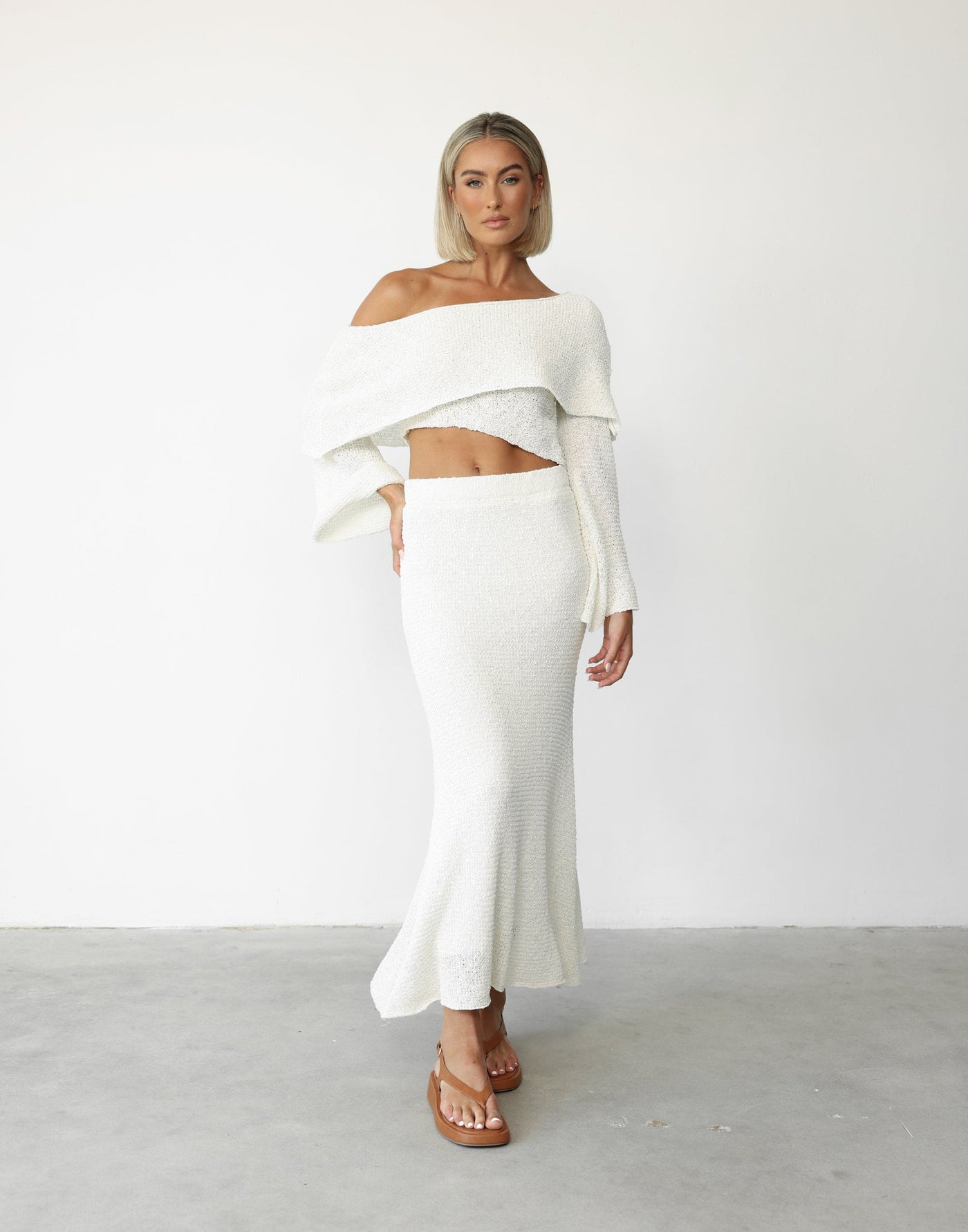 Sundown Maxi Skirt (Cream) | Charcoal Clothing Exclusive - Bodycon Knit Stretchy Maxi Skirt - Women's Skirt - Charcoal Clothing