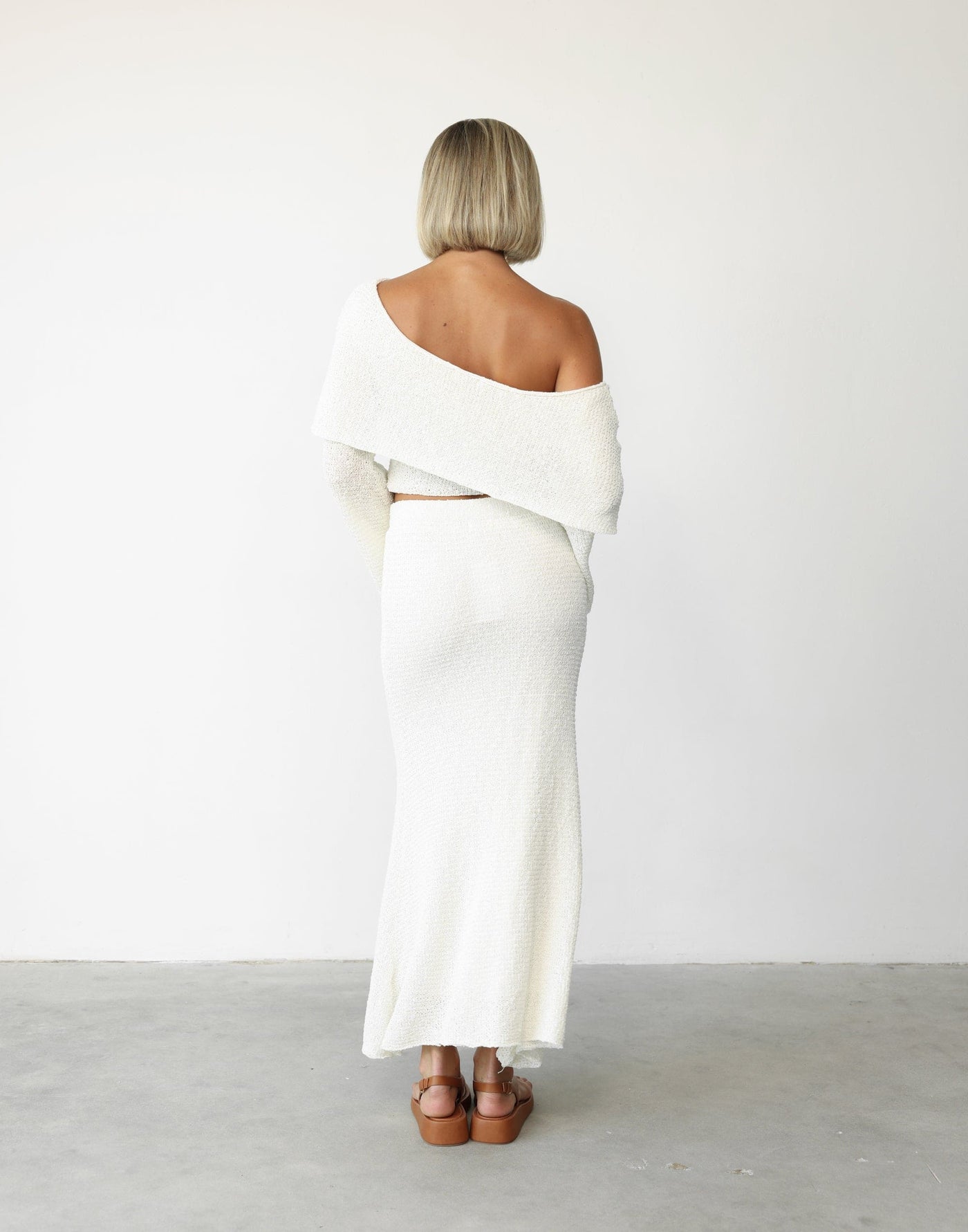Sundown Maxi Skirt (Cream) | Charcoal Clothing Exclusive - Bodycon Knit Stretchy Maxi Skirt - Women's Skirt - Charcoal Clothing