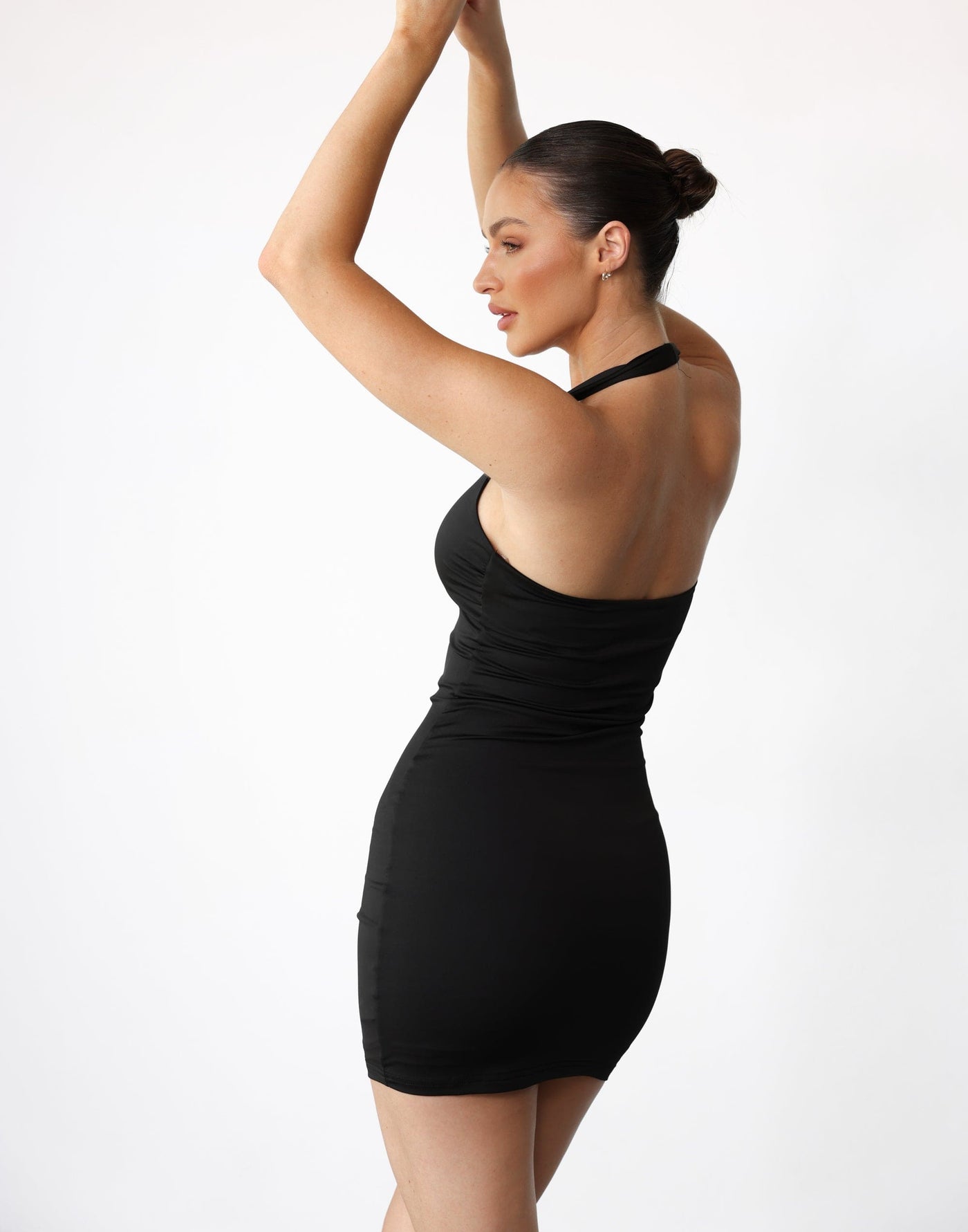 Veena Mini Dress (Black) - V Neck Bodycon Ruched Side Mini - Women's Dress - Charcoal Clothing