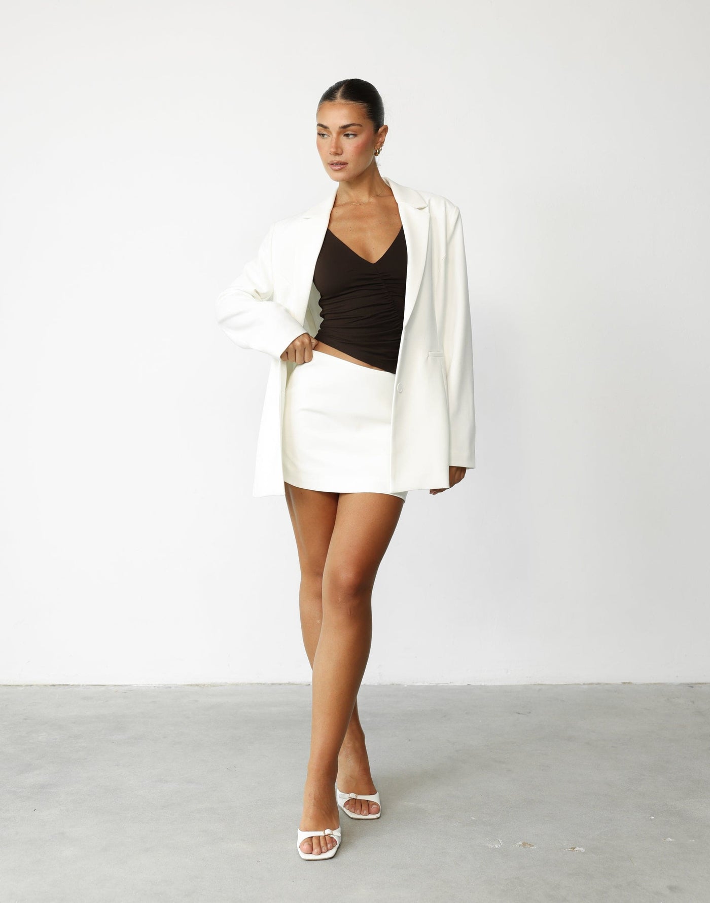 Valeria Mini Skirt (Milk) | CHARCOAL Exclusive - Mid Waisted Flare Mini Skirt - Women's Skirt - Charcoal Clothing