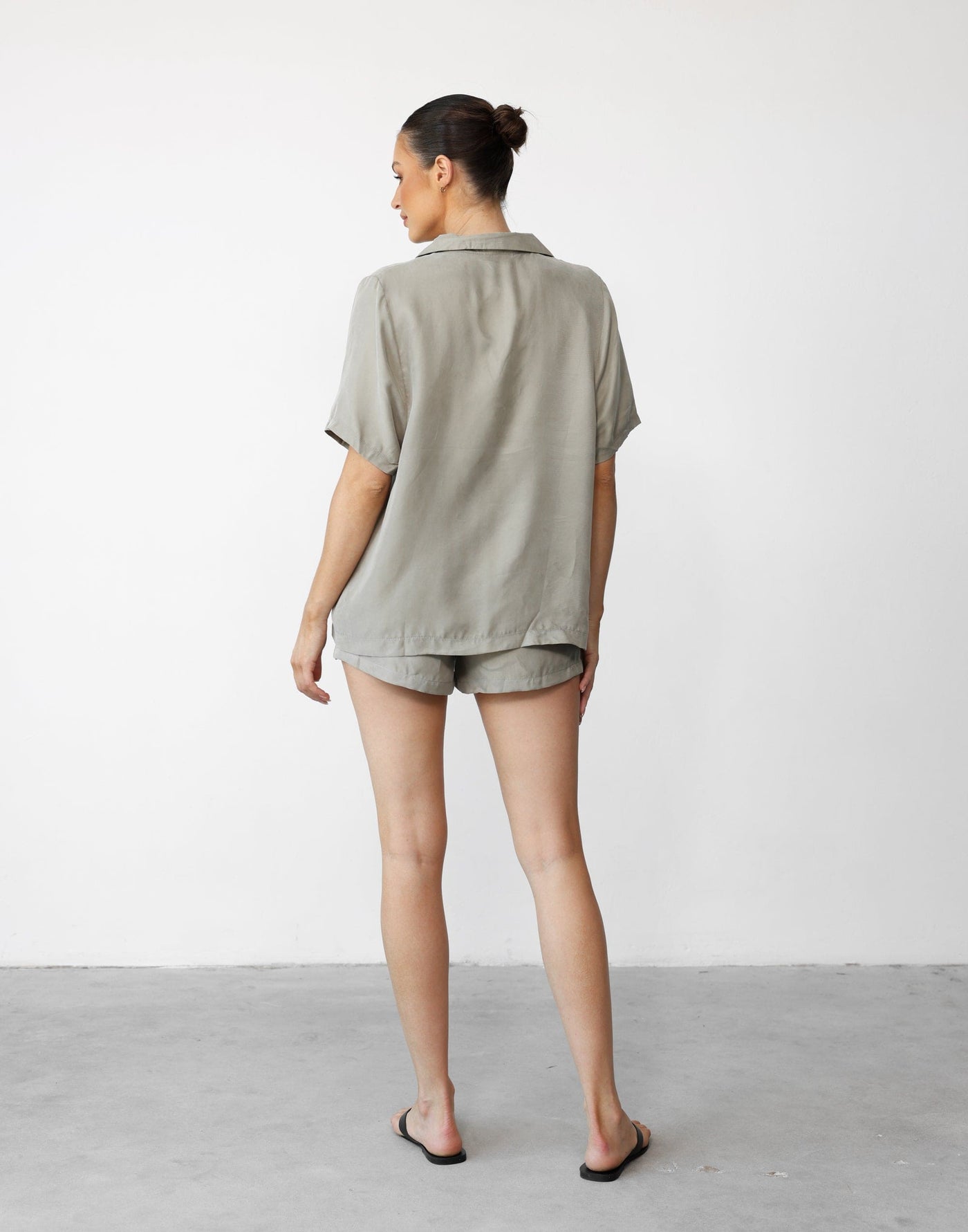 Minni Shorts (Pistachio) - Cupro High Elasticated Waist Relaxed Short - Women's Shorts - Charcoal Clothing