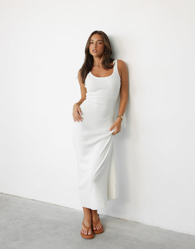 Enver Maxi Dress (Cream) - Bodycon Basic Knit Maxi Dress - Women's Dress - Charcoal Clothing