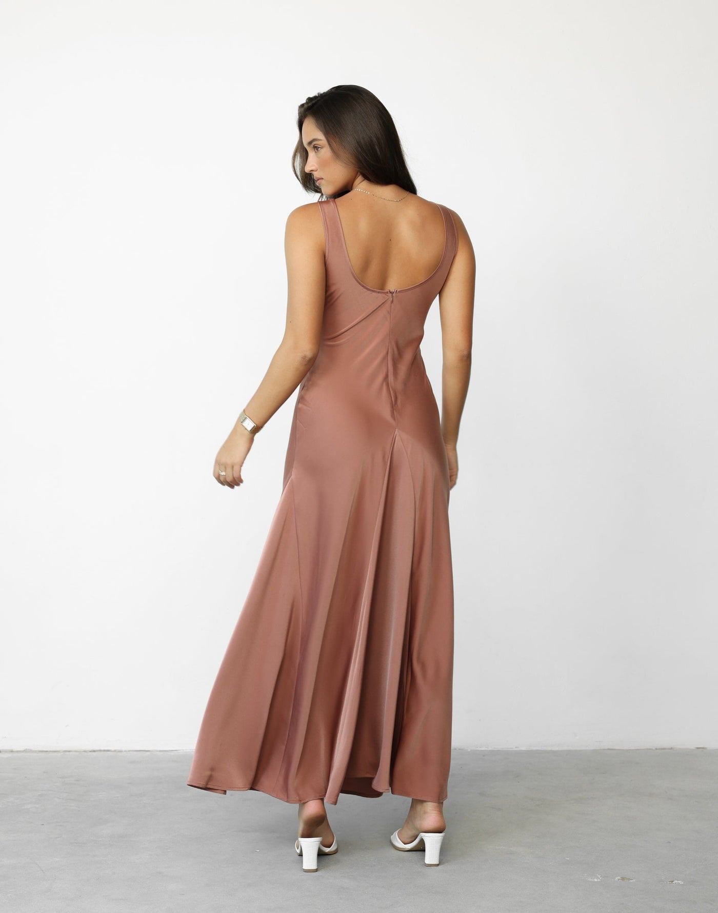 Charlotte Maxi Dress (Dusty Rose) - Satin Maxi Dress with Keyhole - Women's Dress - Charcoal Clothing