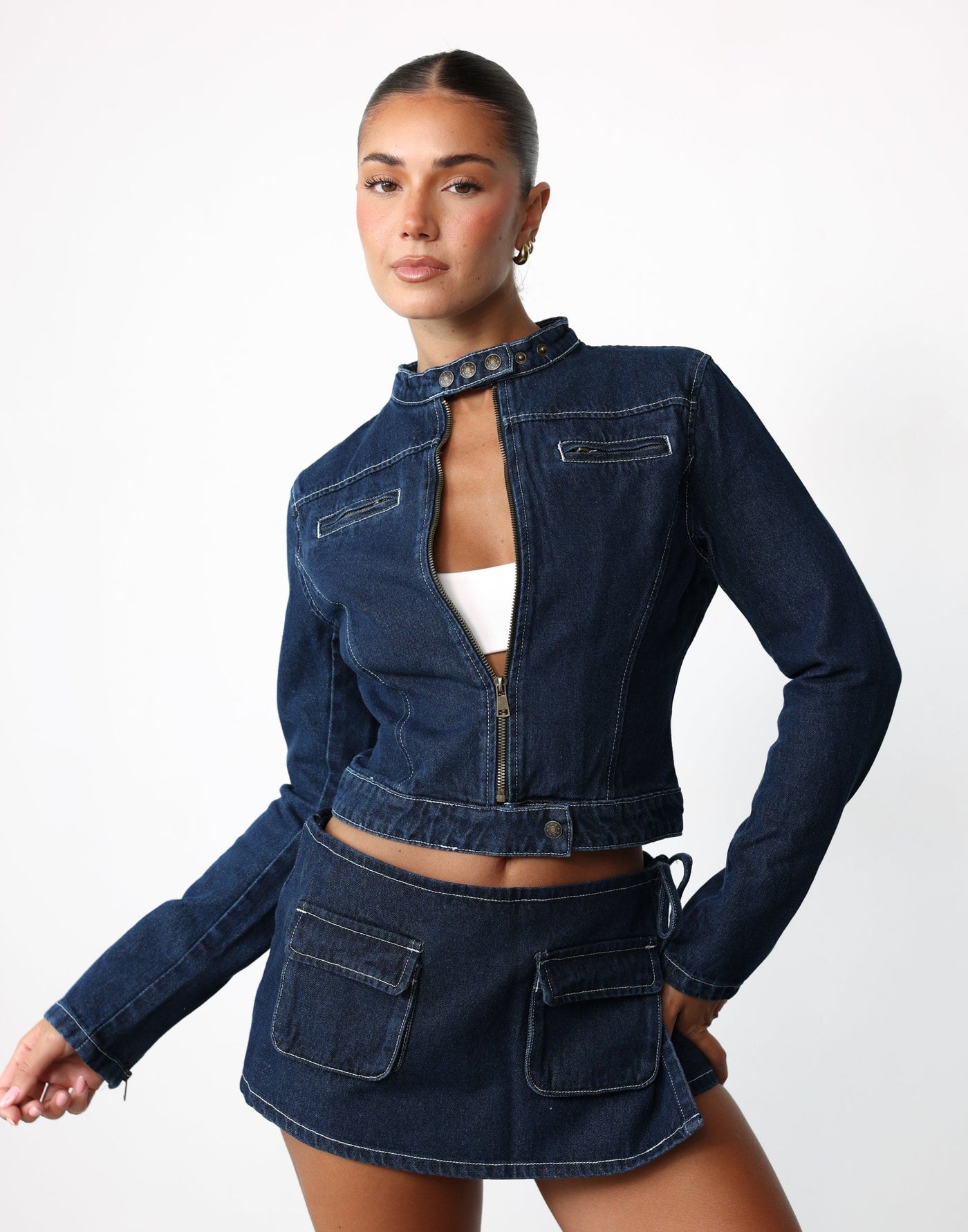 Bella Moto Jacket (Blue Denim) - By Lioness - - Women's Outerwear - Charcoal Clothing