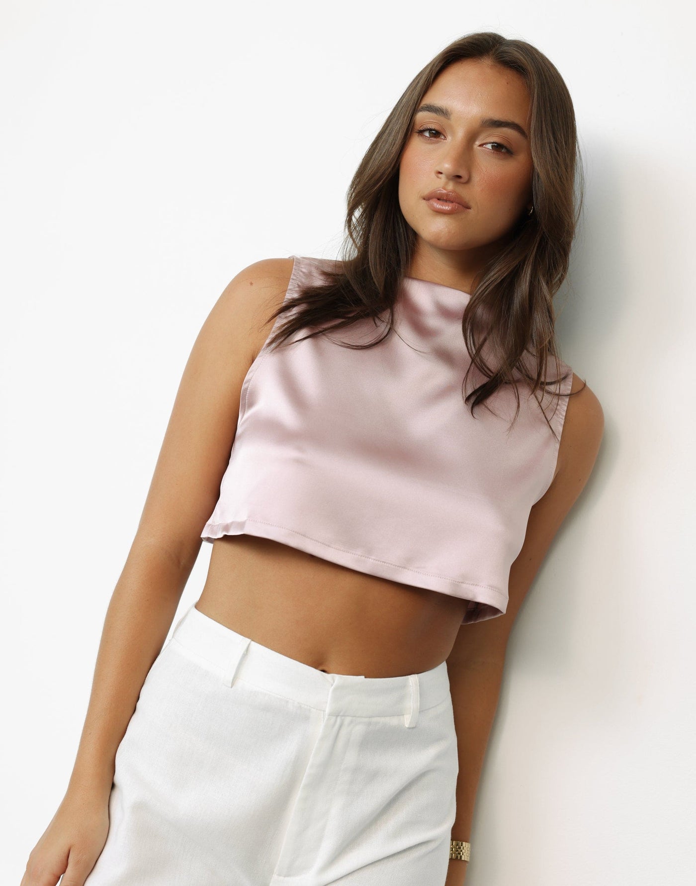 Sincerity Crop Top (Mauve) | Charcoal Clothing Exclusive - Satin Open Back Top - Women's Top - Charcoal Clothing
