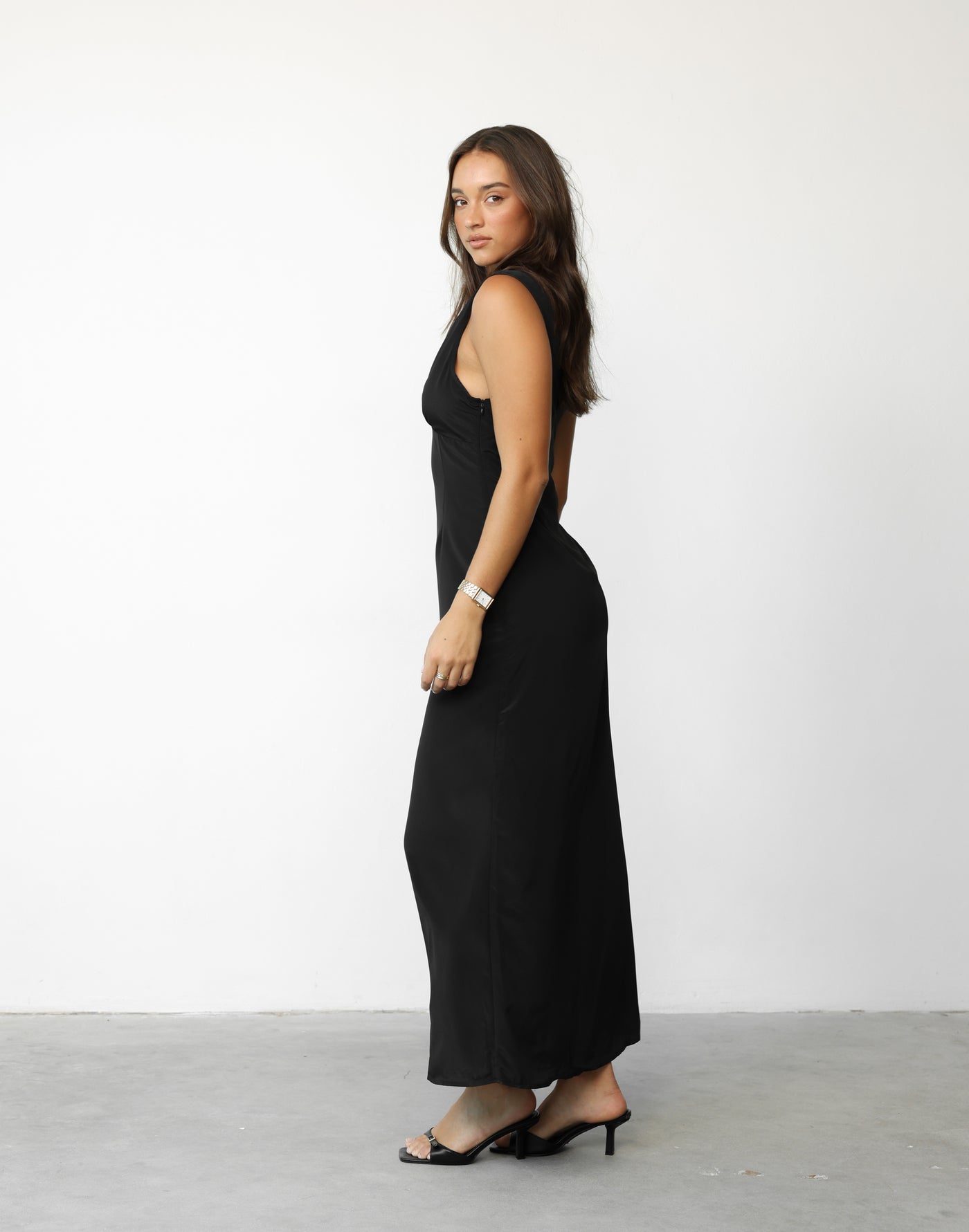 Arden Maxi Dress (Black) | Charcoal Clothing Exclusive - V-Neck and Back Maxi Dress - Women's Dress - Charcoal Clothing