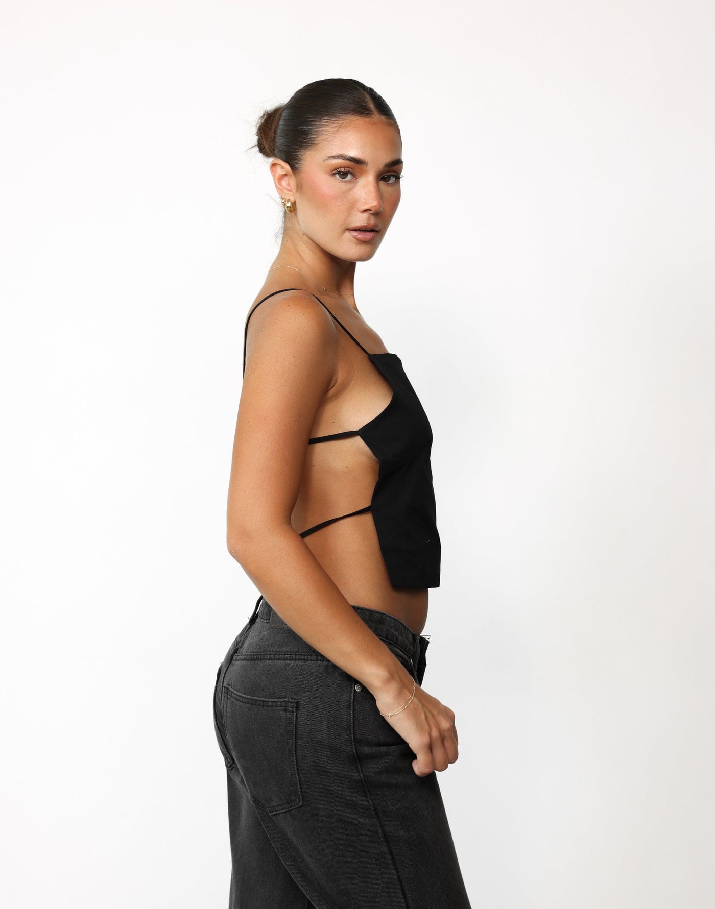 Adeola Top (Black) - Asymmetrical Neckline Backless Top - Women's Top - Charcoal Clothing