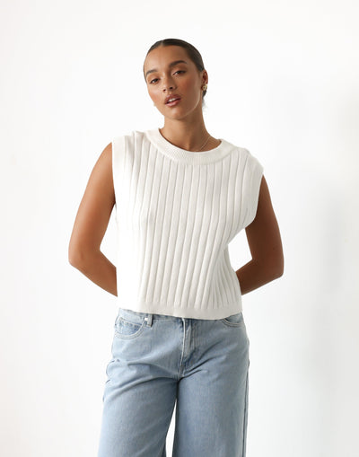Delta Knit Vest Top (White) - Knitted Vest Top - Women's Top - Charcoal Clothing