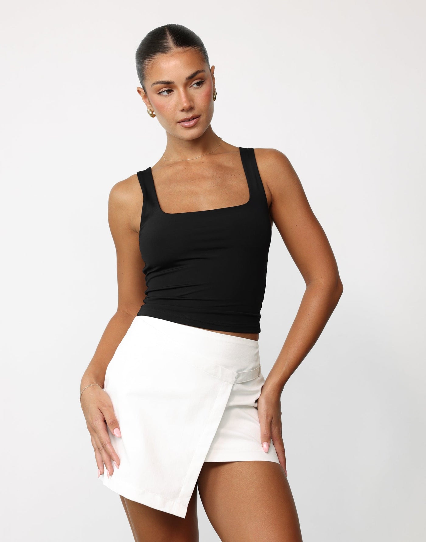 Adeola Mini Skirt (White) - Wrap Around Cargo Style Mini SKirt - Women's Skirt - Charcoal Clothing