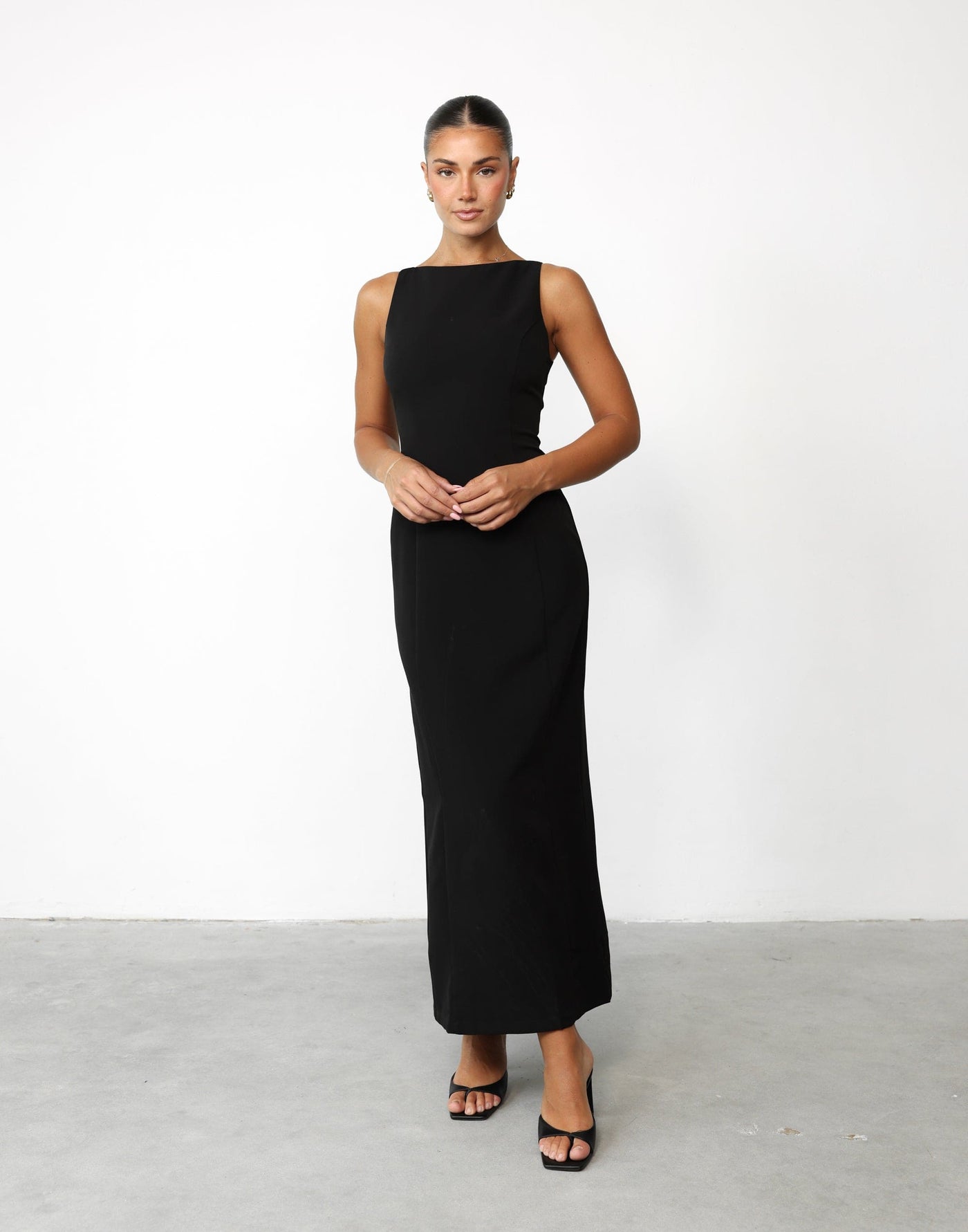 Evelyn Maxi Dress (Black) - Scoop Neckline Maxi Dress - Women's Dress - Charcoal Clothing