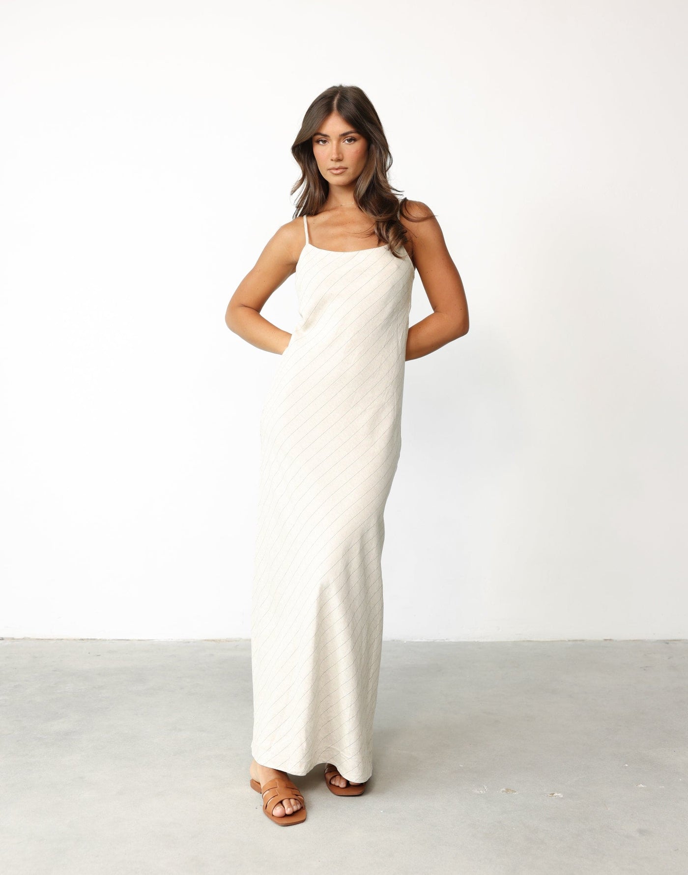Nicolah Maxi Dress (Oatmeal Stripe) - - Women's Dress - Charcoal Clothing